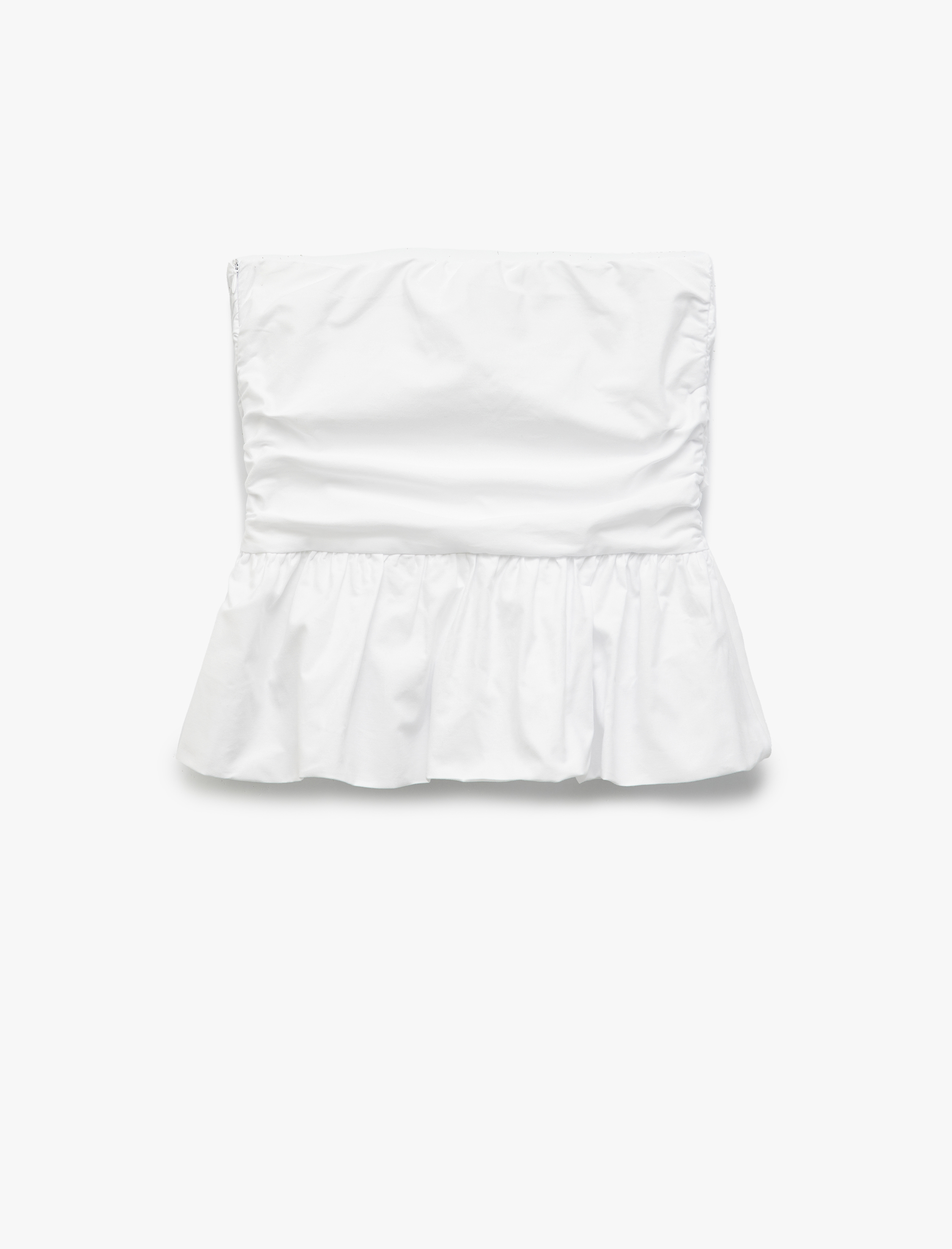   Straplez Yaka Volanlı Pamuklu Crop Bluz