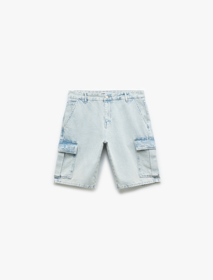  Oversize Pamuklu Cep Detaylı Bermuda Kargo Jean Şort