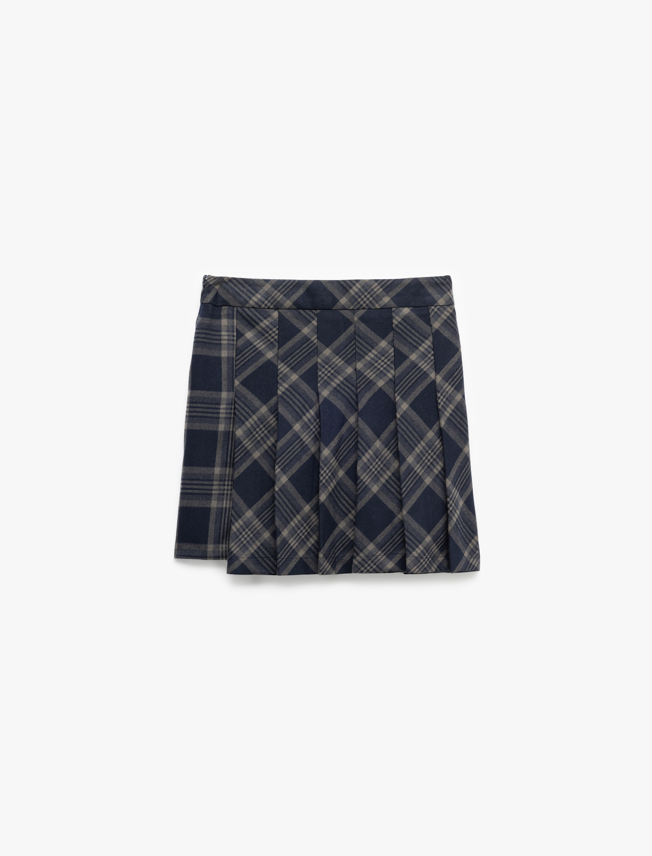  Kız Çocuk Viskon Karışımlı Ekoseli Pileli Okul Eteği