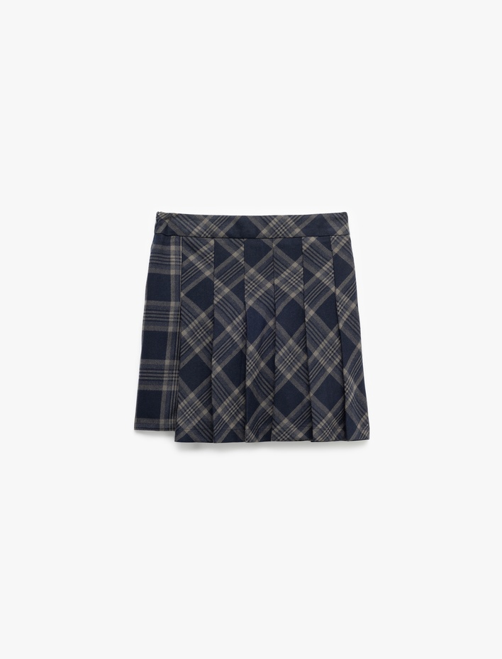 Kız Çocuk Viskon Karışımlı Ekoseli Pileli Okul Eteği