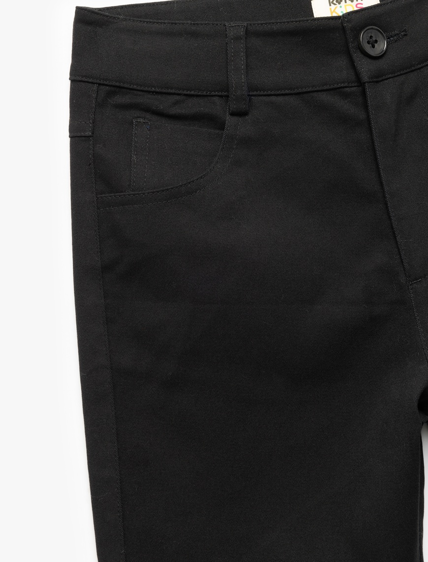  Erkek Çocuk Pamuklu Düğmeli Cep Detaylı Basic Pantolon