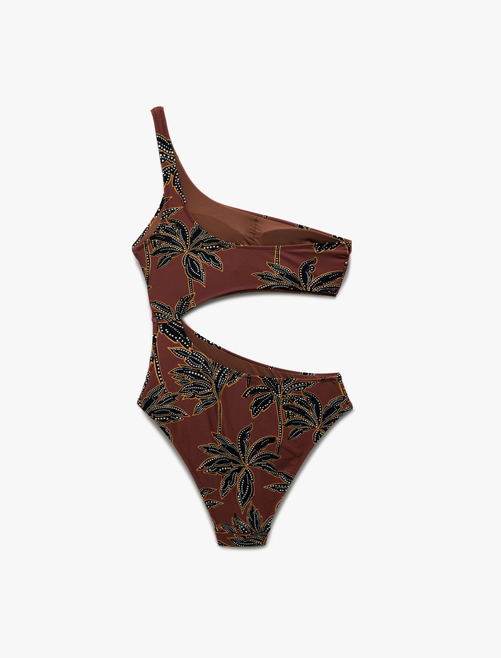  Hafif Destekli Çiçek Desenli Tek Omuz Mayokini