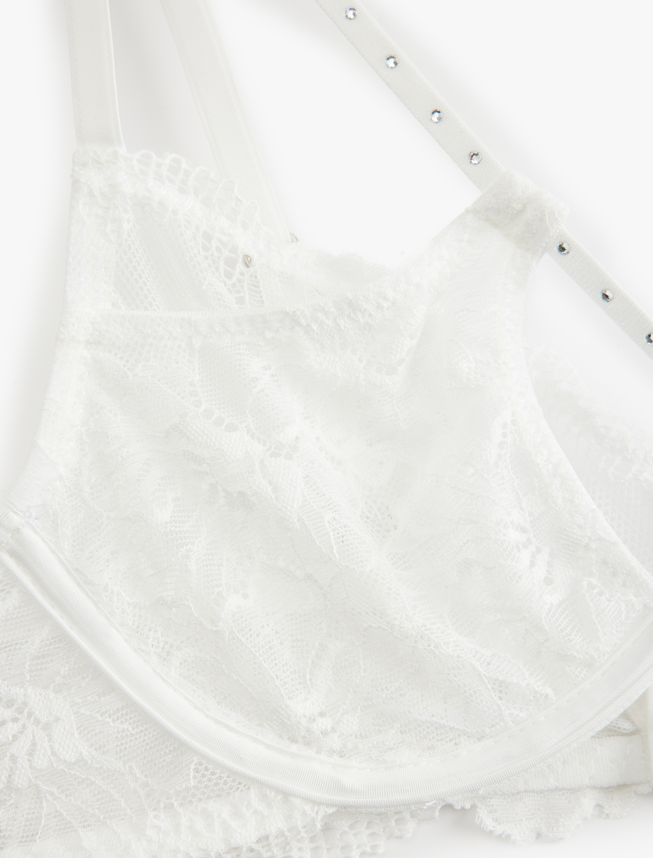 Transparan Taş Detaylı Balenli Dantelli Sütyen