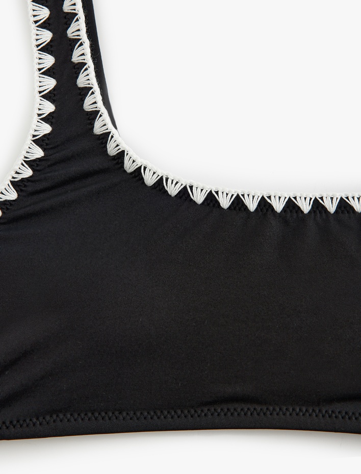  Hafif Destekli Kroşe Detaylı U Yaka Bralet Bikini Üstü