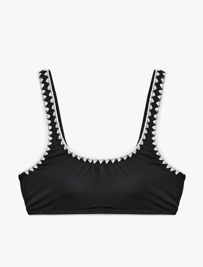  Astarlı Hafif Destekli Kroşe Detaylı U Yaka Bralet Bikini Üstü