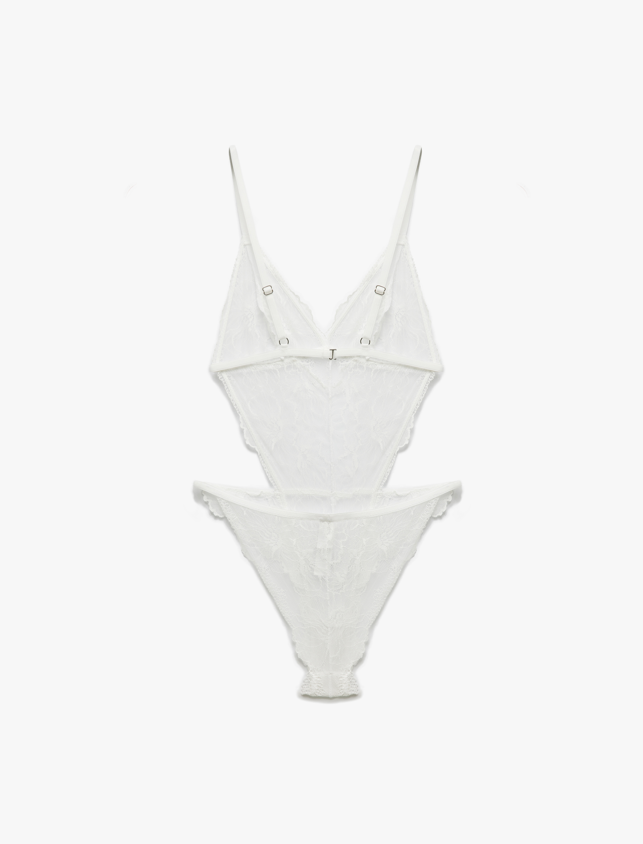Pencere Detaylı Taşlı V Yaka Dantel Bodysuit