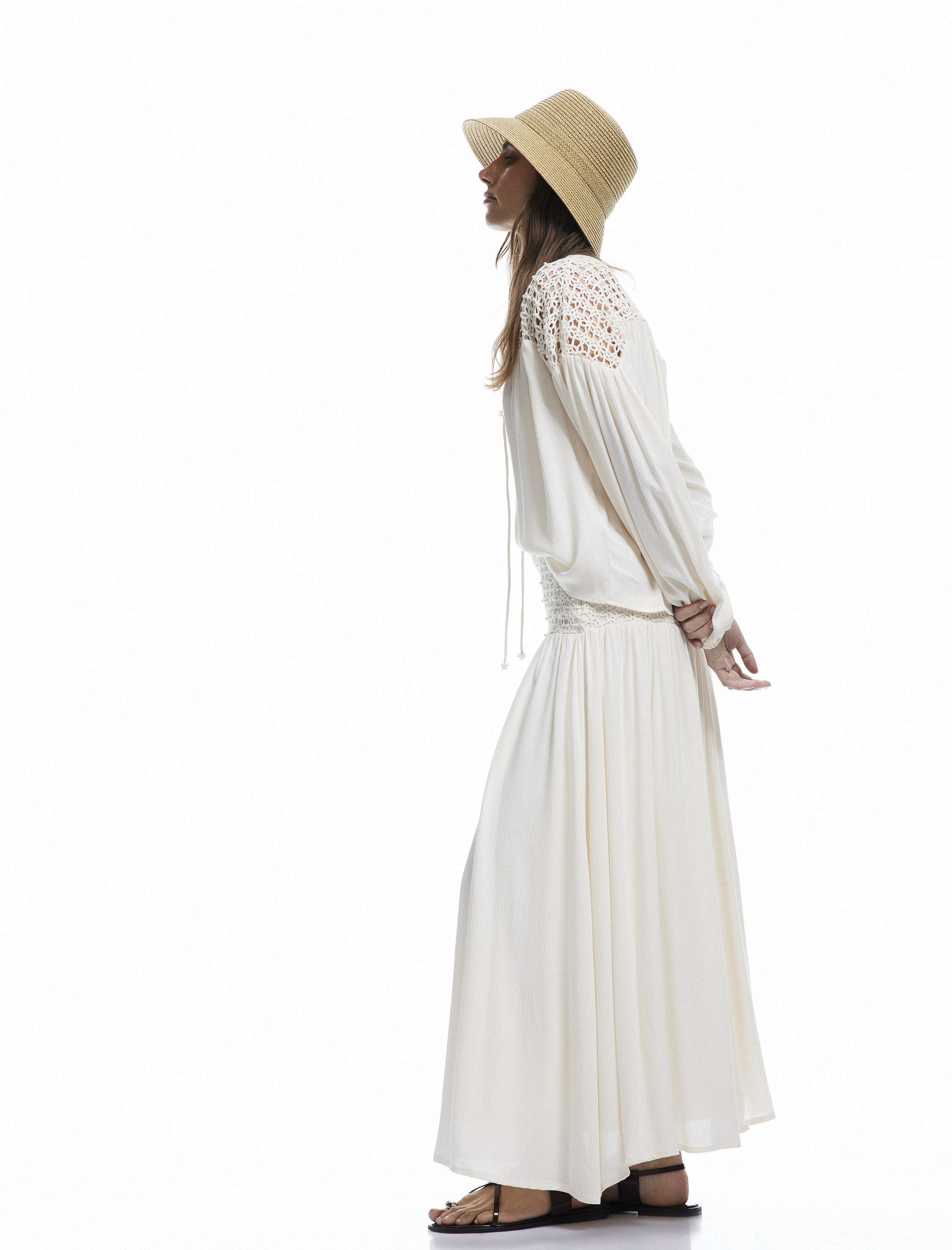   Viskon Crinkle Kumaş Astarlı Kroşe Detaylı Uzun Kloş Etek