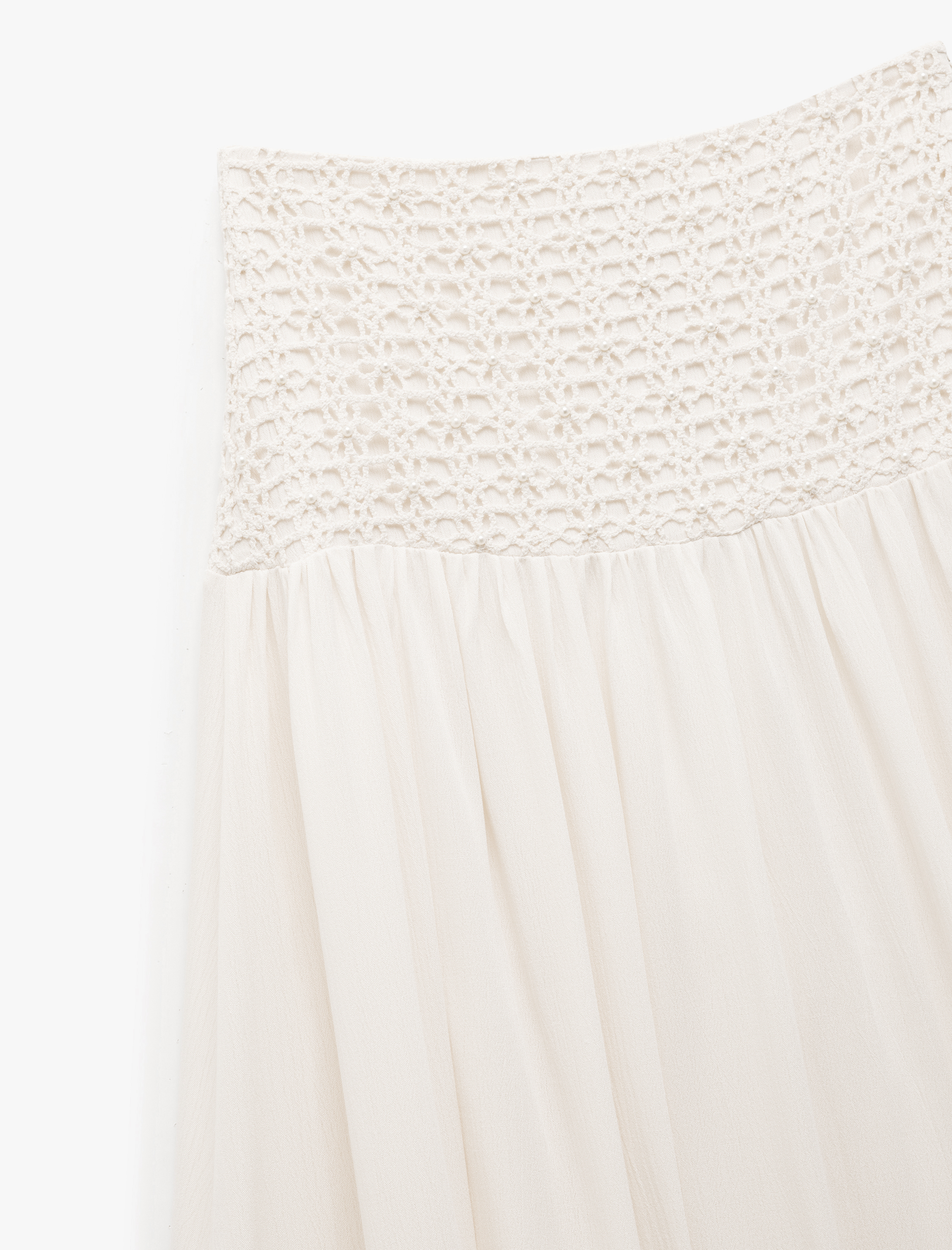   Viskon Crinkle Kumaş Astarlı Kroşe Detaylı Uzun Kloş Etek