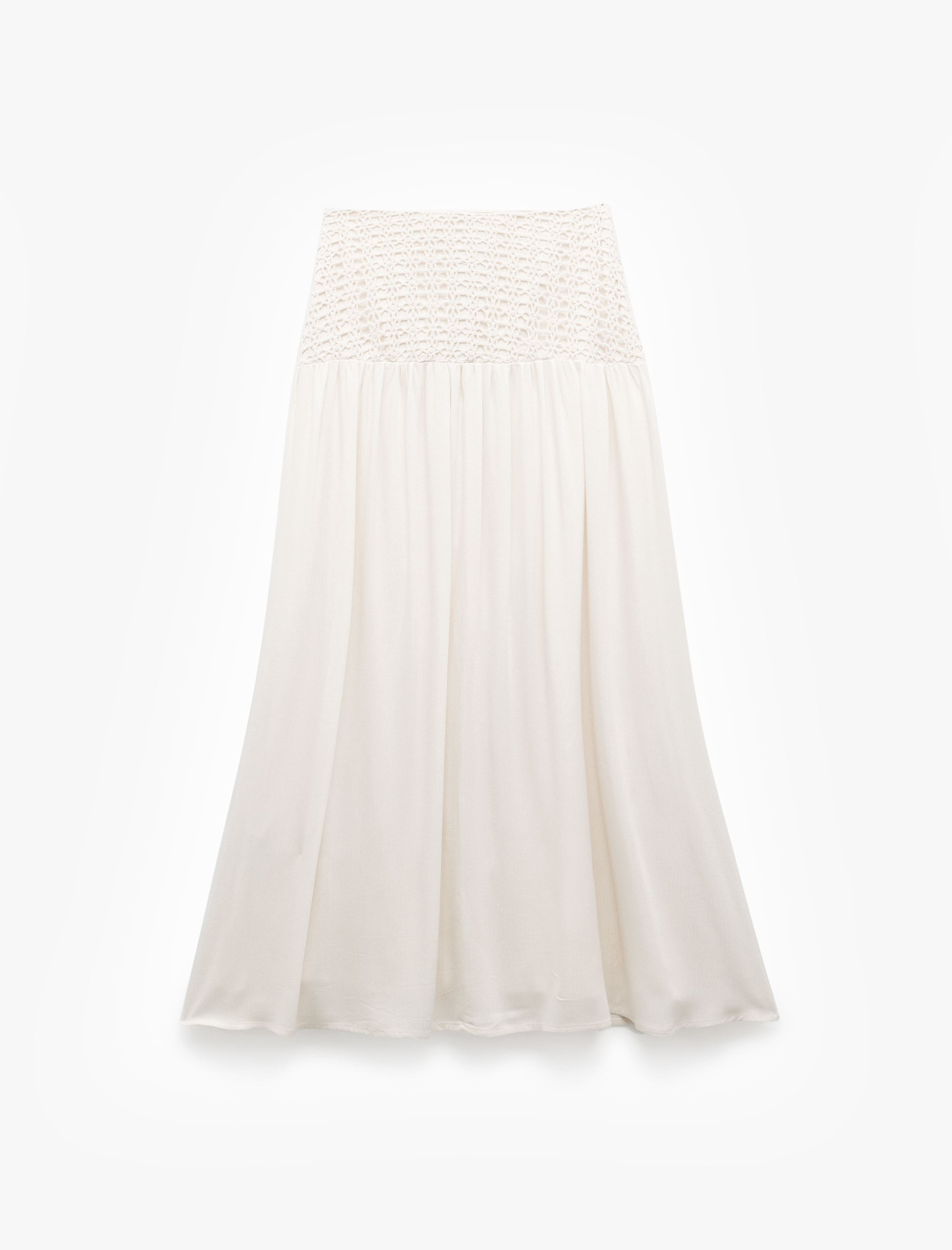   Viskon Crinkle Kumaş Astarlı Kroşe Detaylı Uzun Kloş Etek