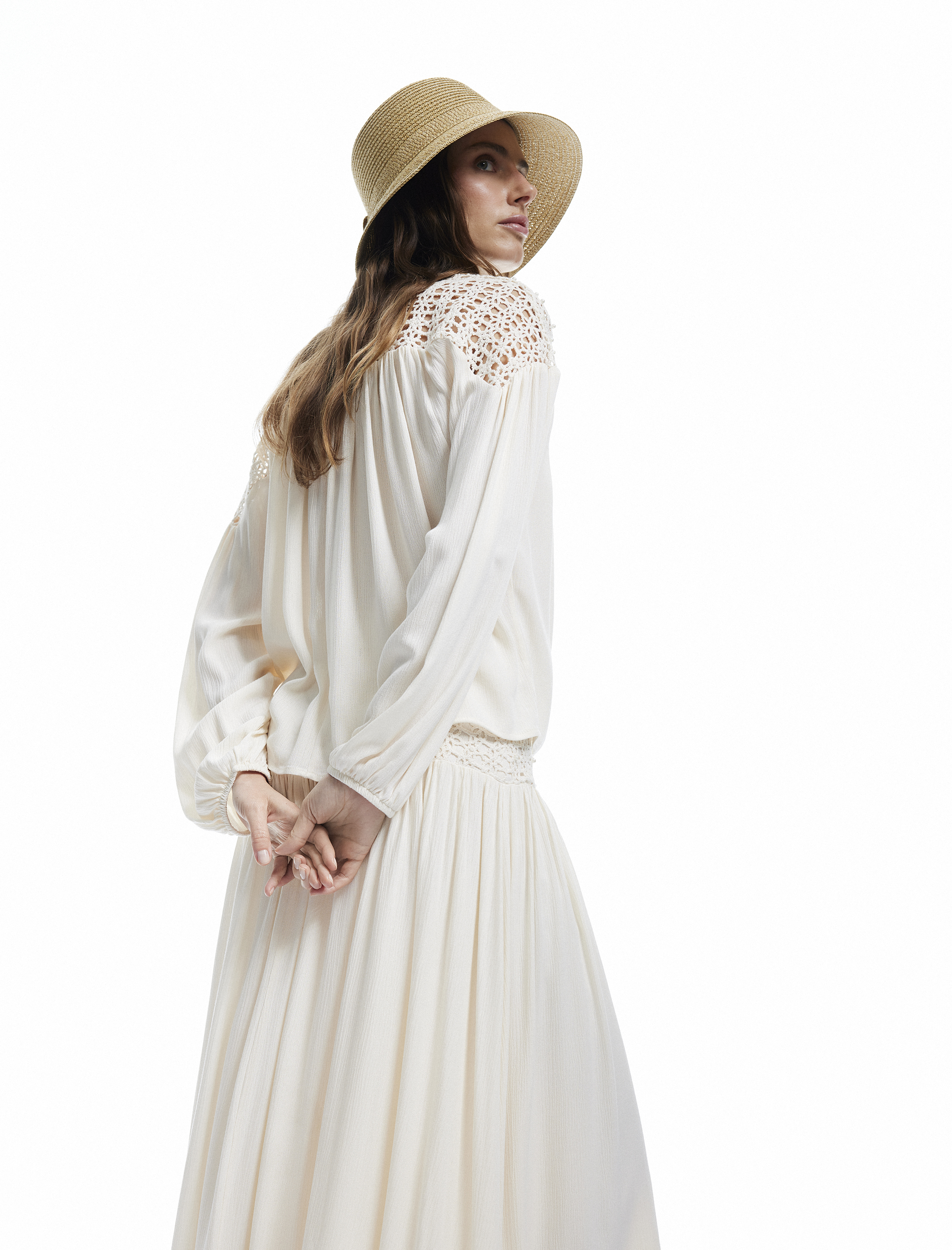   Viskon Crinkle Kumaş Astarlı Kroşe Detaylı Uzun Kloş Etek