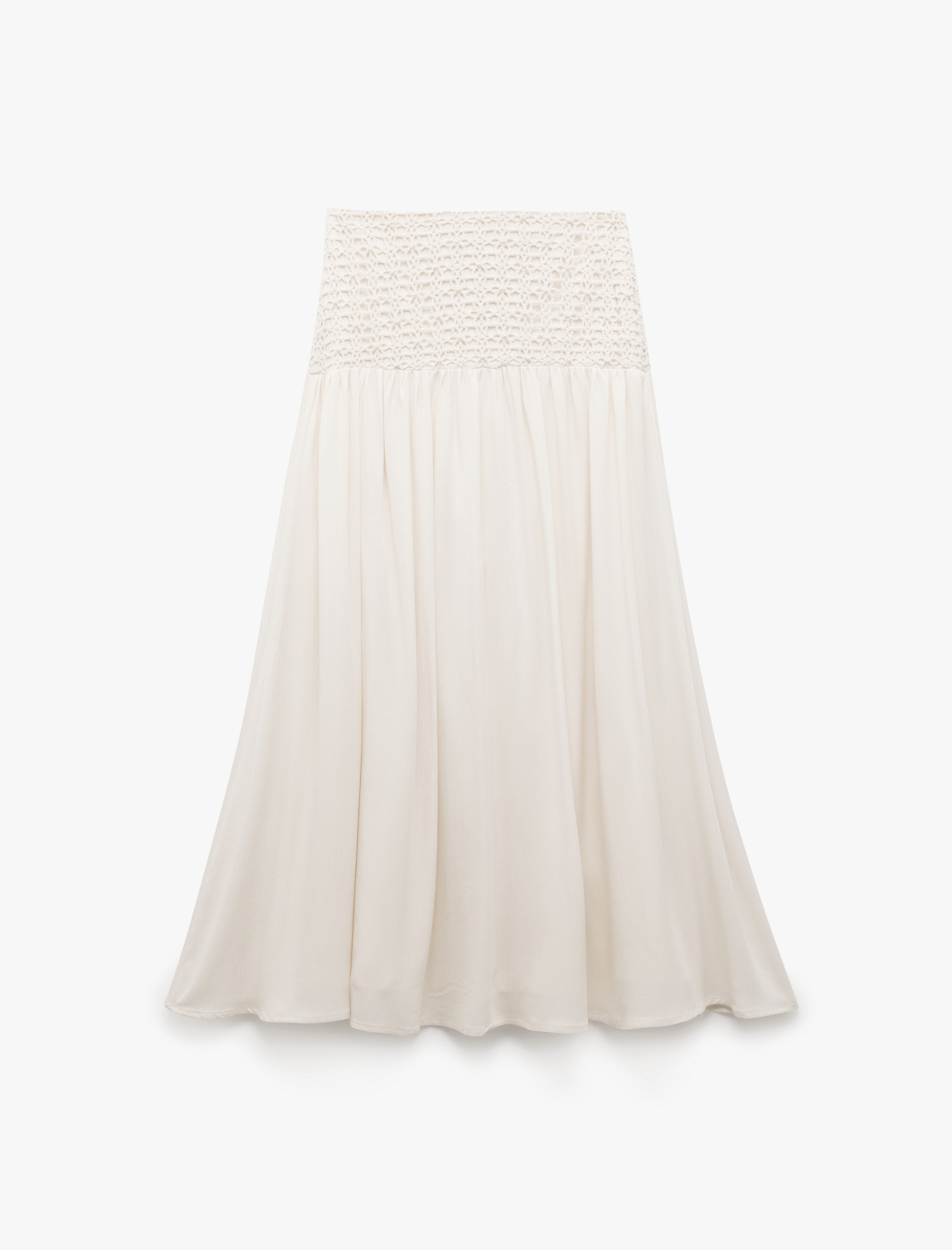   Viskon Crinkle Kumaş Astarlı Kroşe Detaylı Uzun Kloş Etek