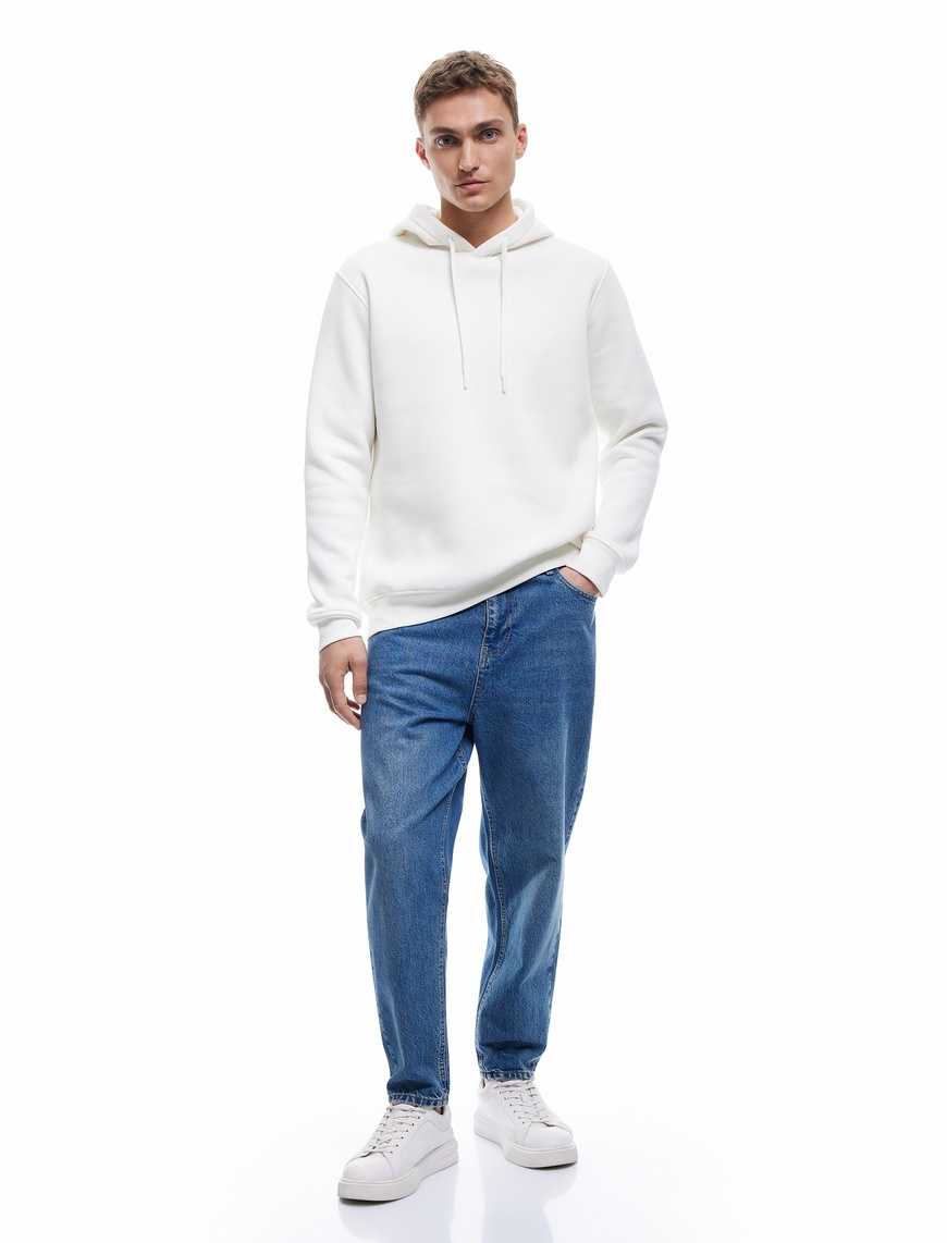   Şardonlu Uzun Kollu Basic Kapşonlu Sweatshirt