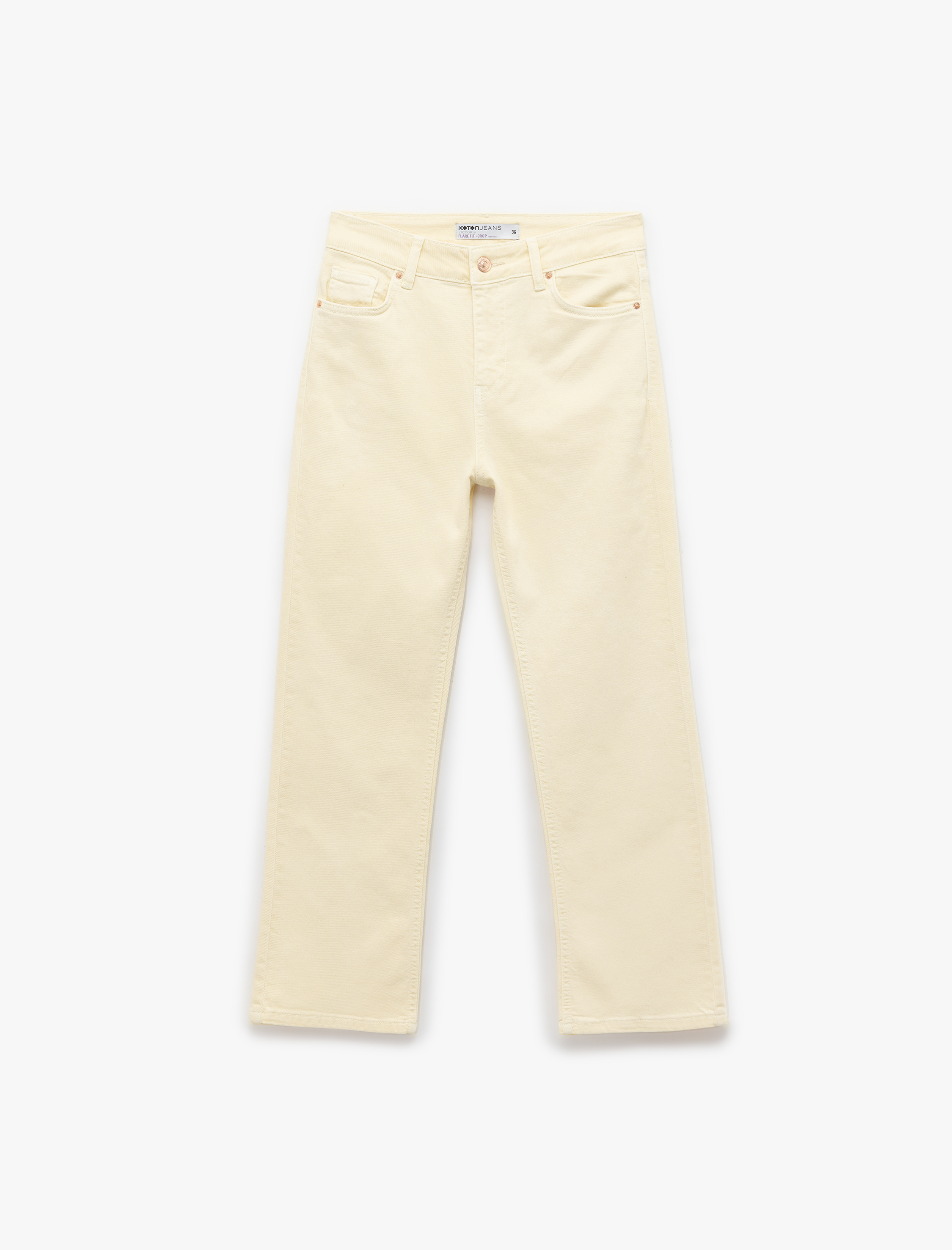   Pamuklu Düğmeli Cepli Dar Kalıp Yüksek Bel Bootcut Jean Pantolon - Kick Flare Jean