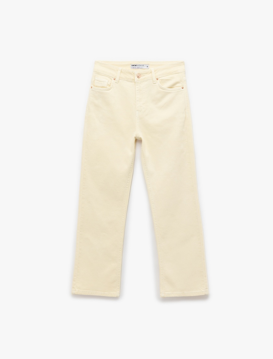   Pamuklu Düğmeli Cepli Dar Kalıp Yüksek Bel İspanyol Paça Jean Pantolon - Flare Jeans