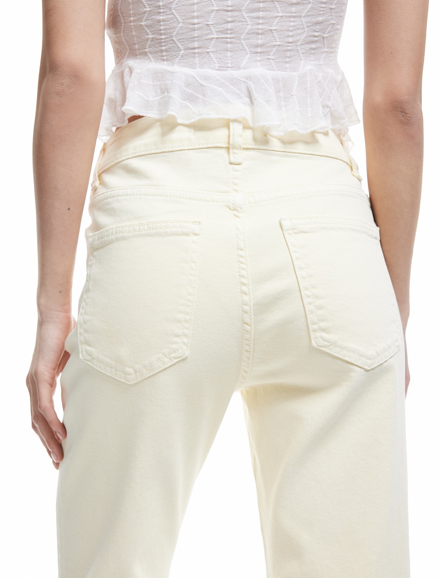   Pamuklu Düğmeli Cepli Dar Kalıp Yüksek Bel İspanyol Paça Jean Pantolon - Flare Jeans