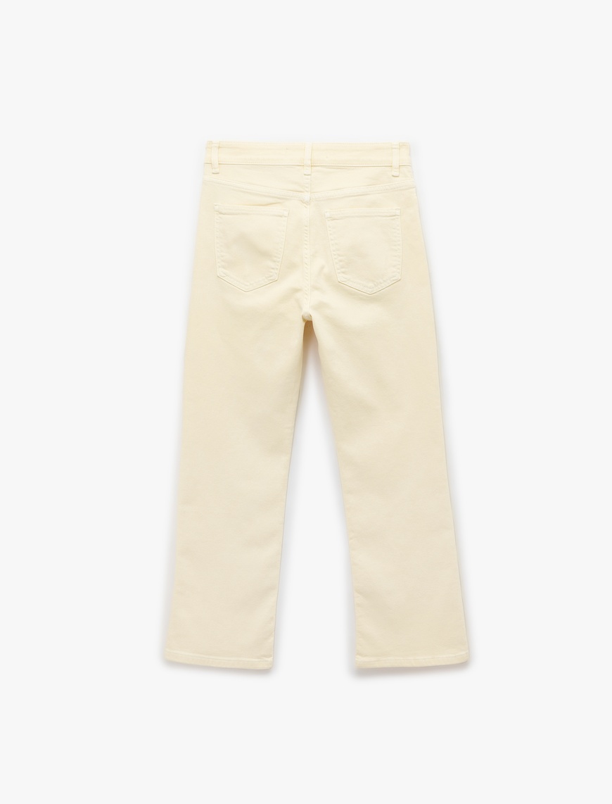   Pamuklu Düğmeli Cepli Dar Kalıp Yüksek Bel İspanyol Paça Jean Pantolon - Flare Jeans