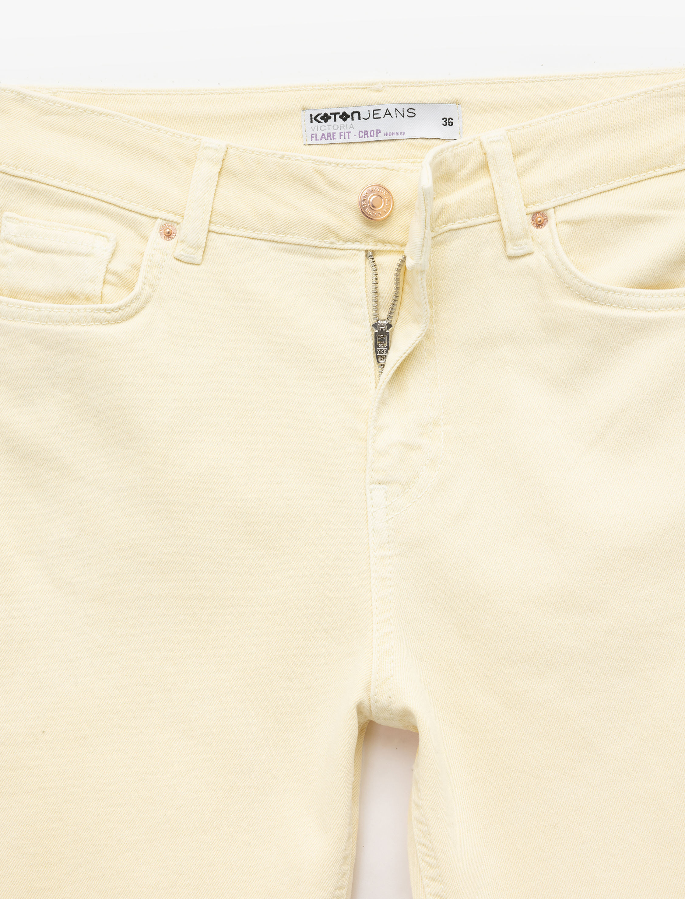   Pamuklu Düğmeli Cepli Dar Kalıp Yüksek Bel Bootcut Jean Pantolon - Kick Flare Jean