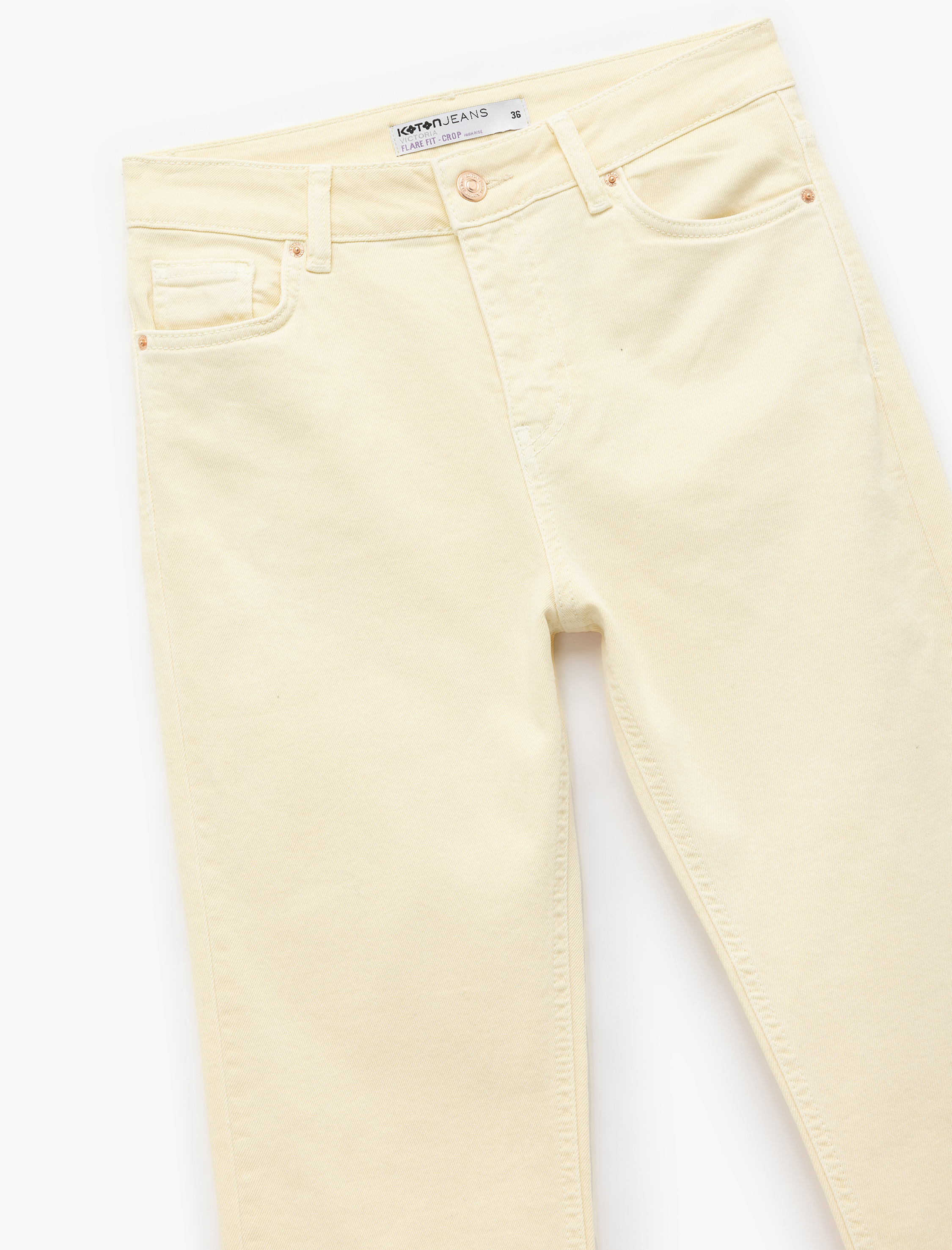   Pamuklu Düğmeli Cepli Dar Kalıp Yüksek Bel Bootcut Jean Pantolon - Kick Flare Jean