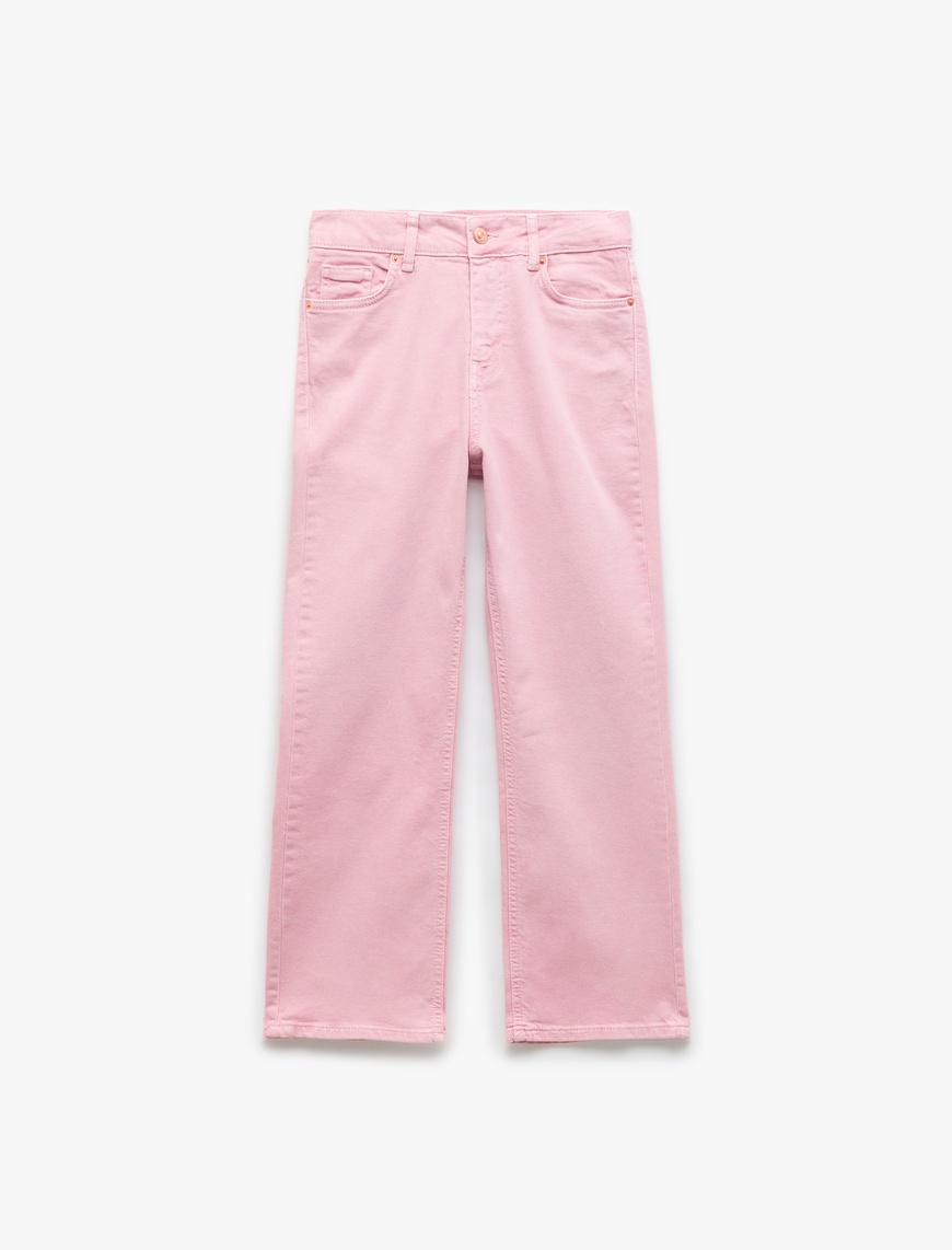  Pamuklu Düğmeli Cepli Dar Kalıp Yüksek Bel İspanyol Paça Jean Pantolon - Flare Jeans