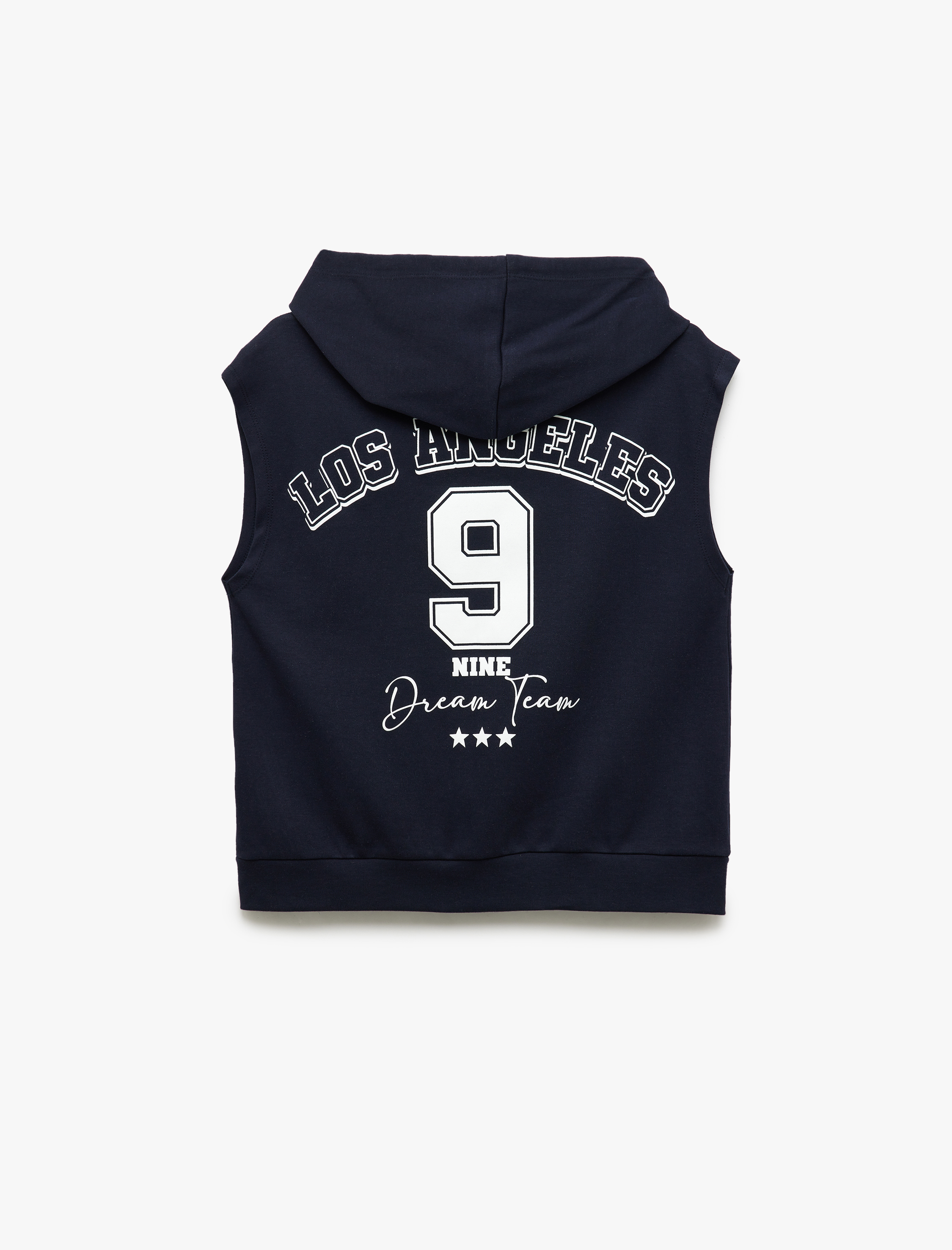   Fermuarlı Arkası Baskılı Cep Detaylı Kapüşonlu Kolsuz Sweatshirt