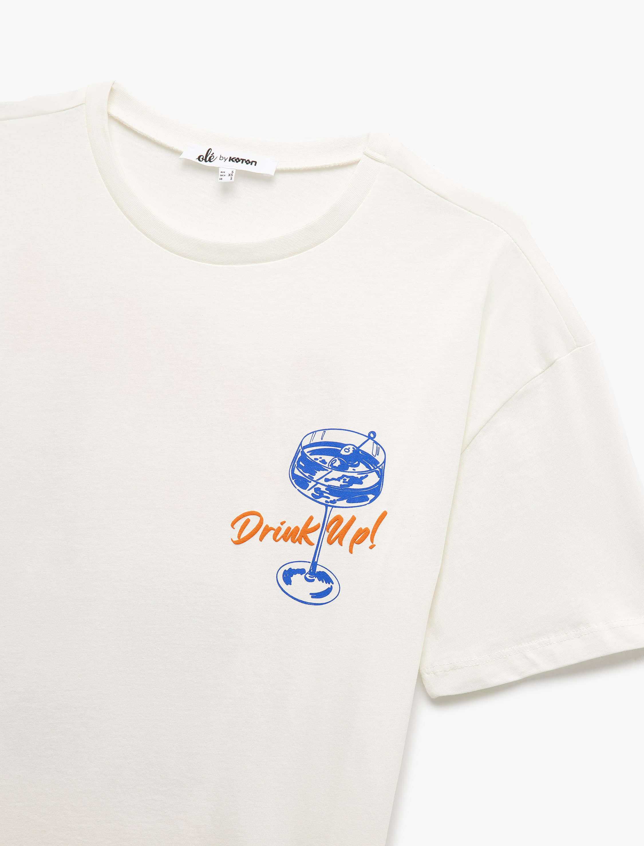 Pamuklu Kısa Kollu Bisiklet Yaka Baskılı Oversize Tişört