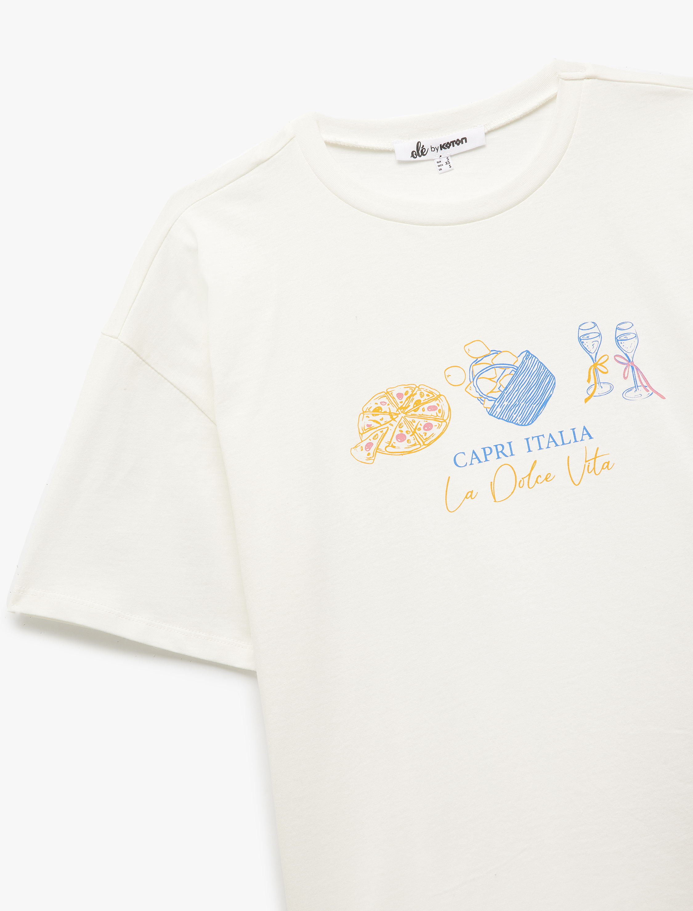   Kısa Kollu Bisiklet Yaka Pamuklu Baskılı Oversize Tişört