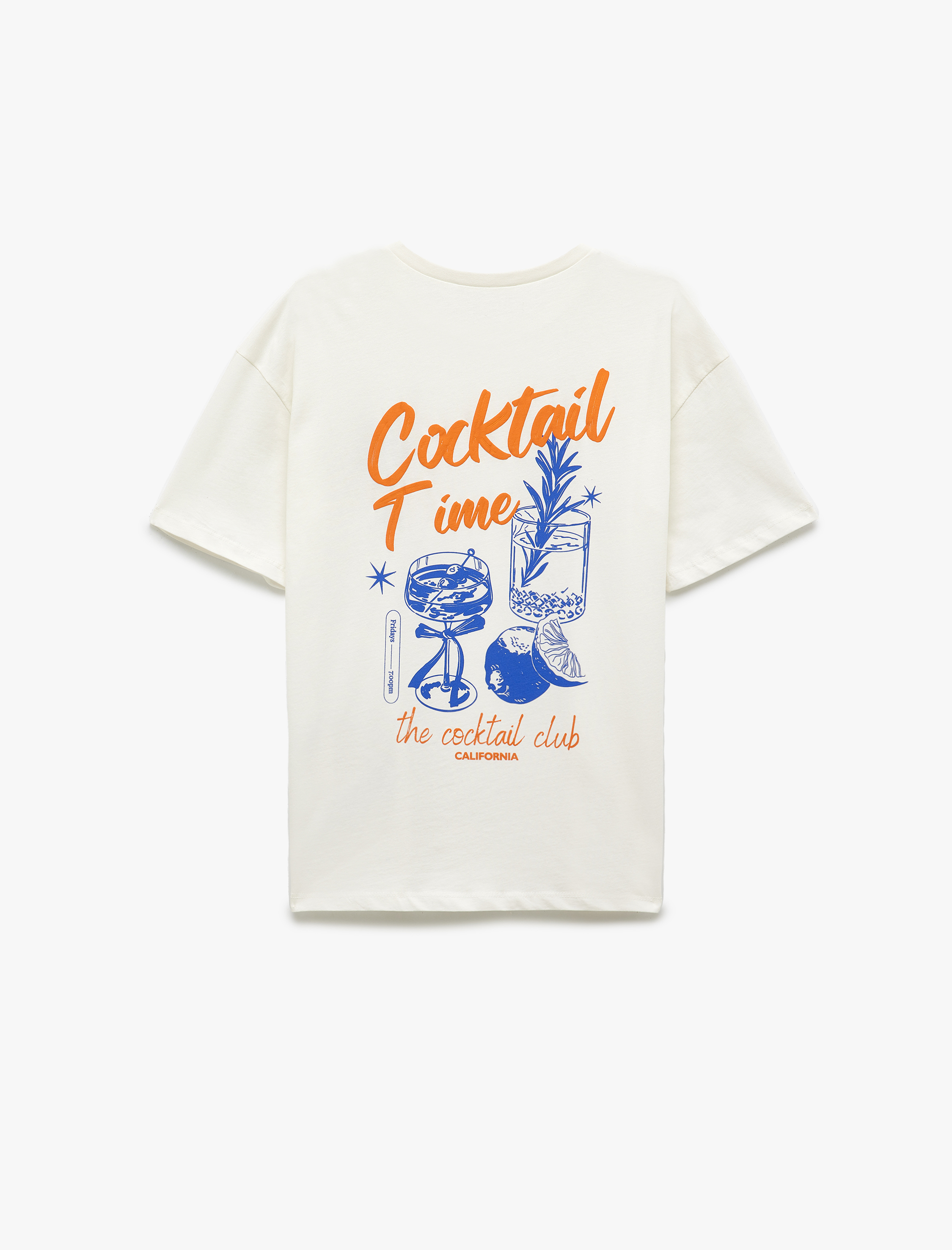 Pamuklu Kısa Kollu Bisiklet Yaka Baskılı Oversize Tişört