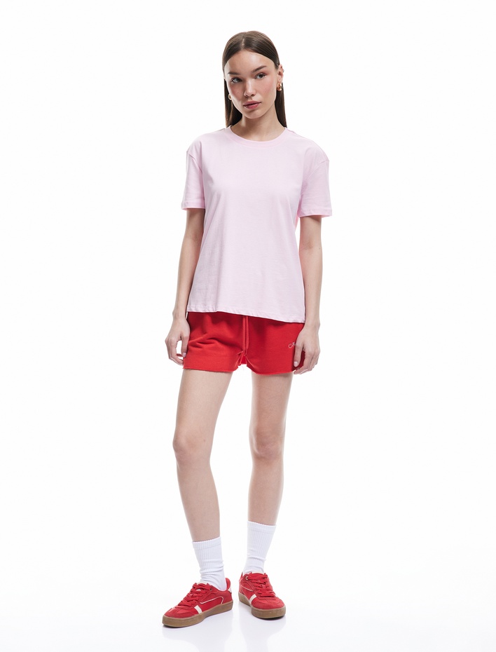  Basic Bisiklet Yaka Kısa Kollu Pamuklu Kadın Tişört