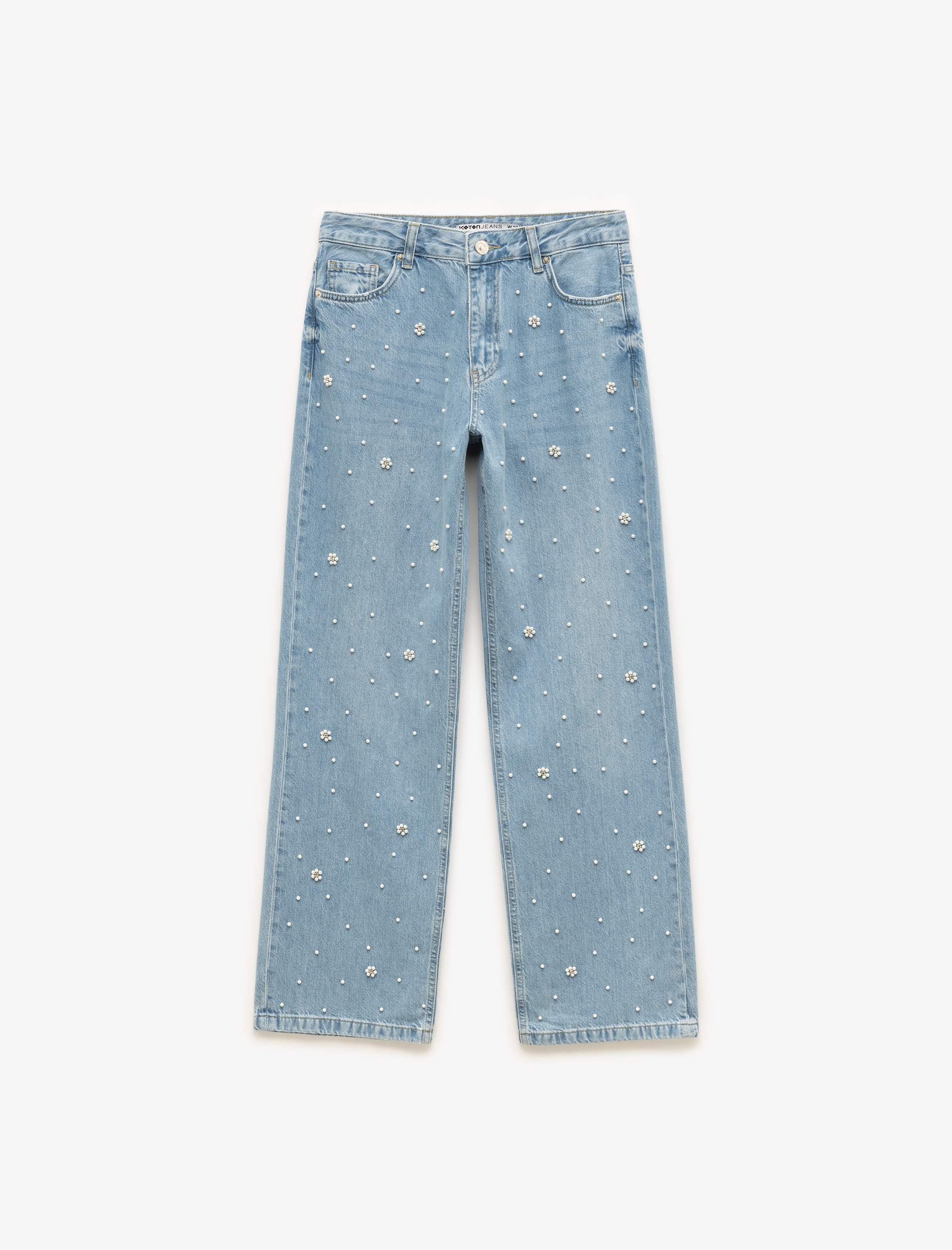   Normal Bel Düğmeli Taş Detaylı Jean Pantolon - Straight Fit Jean