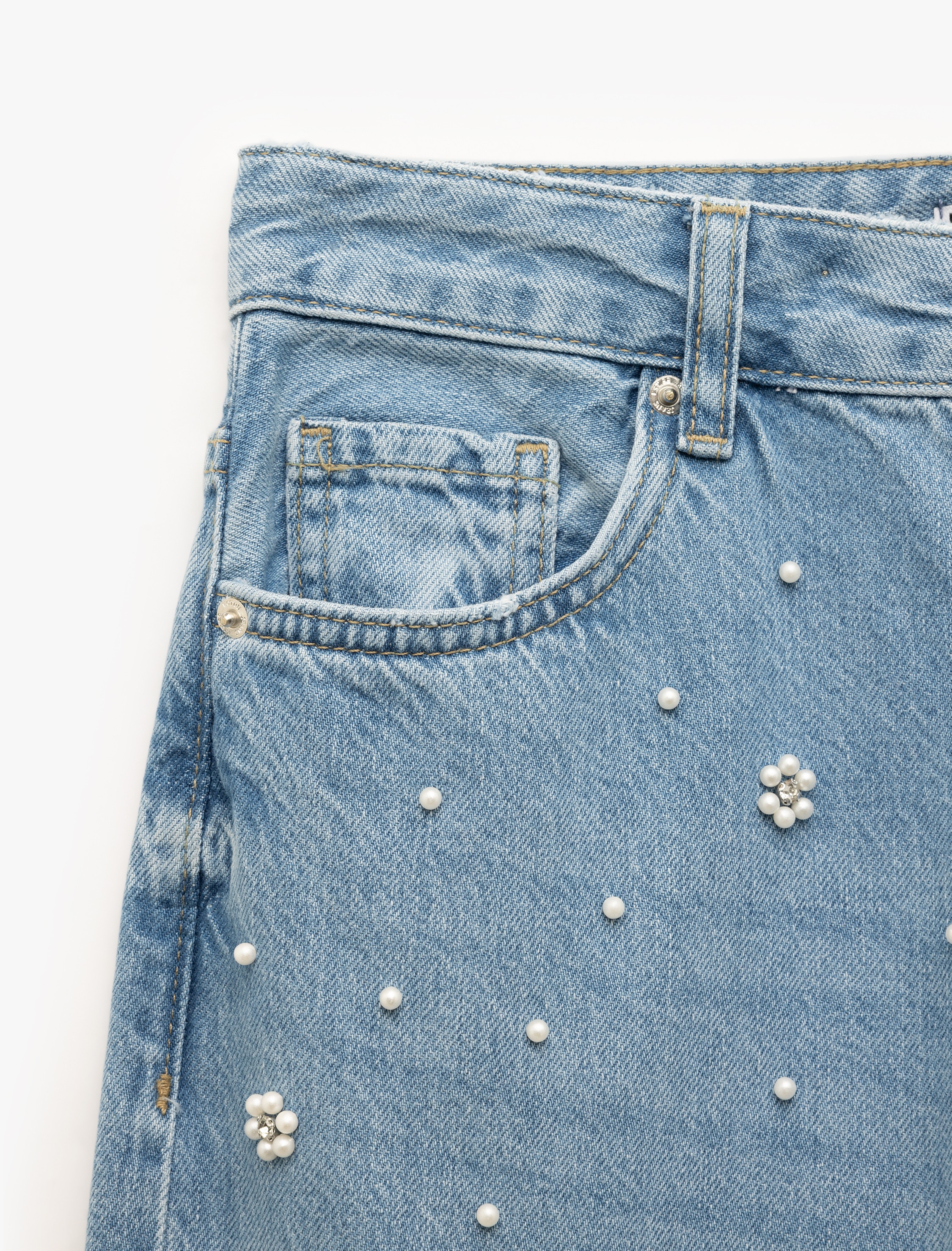   Normal Bel Düğmeli Taş Detaylı Jean Pantolon - Straight Fit Jean