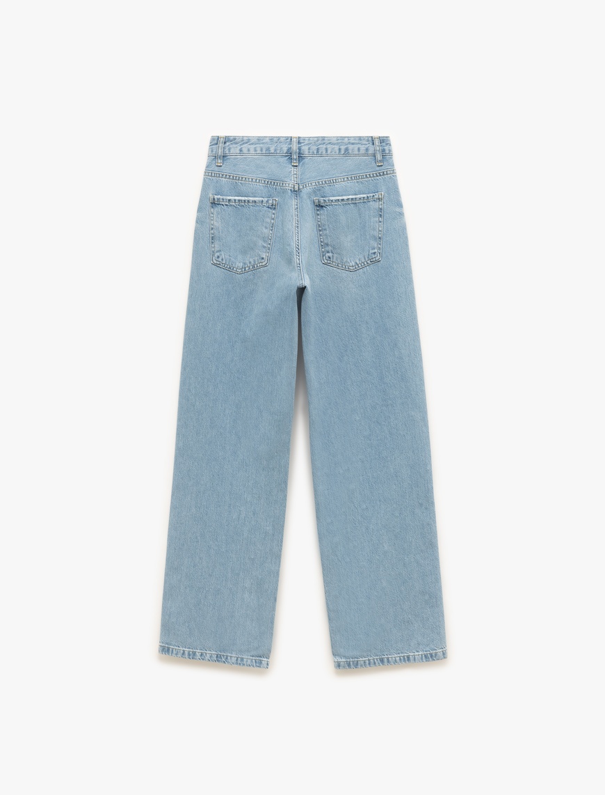   Normal Bel Düğmeli Taş Detaylı Jean Pantolon - Straight Fit Jean