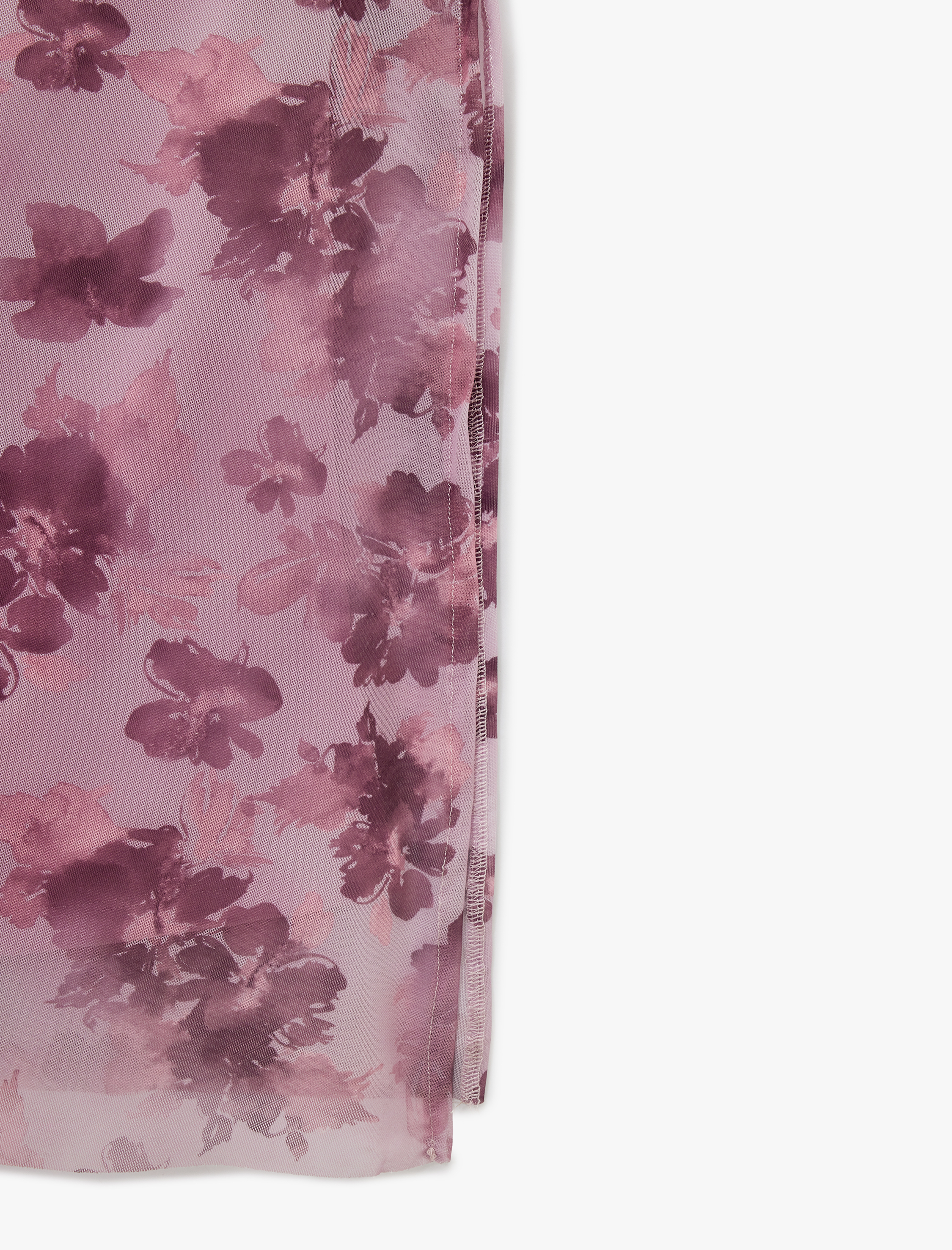   Kolsuz Büzgülü Çiçekli Tül Maxi Elbise