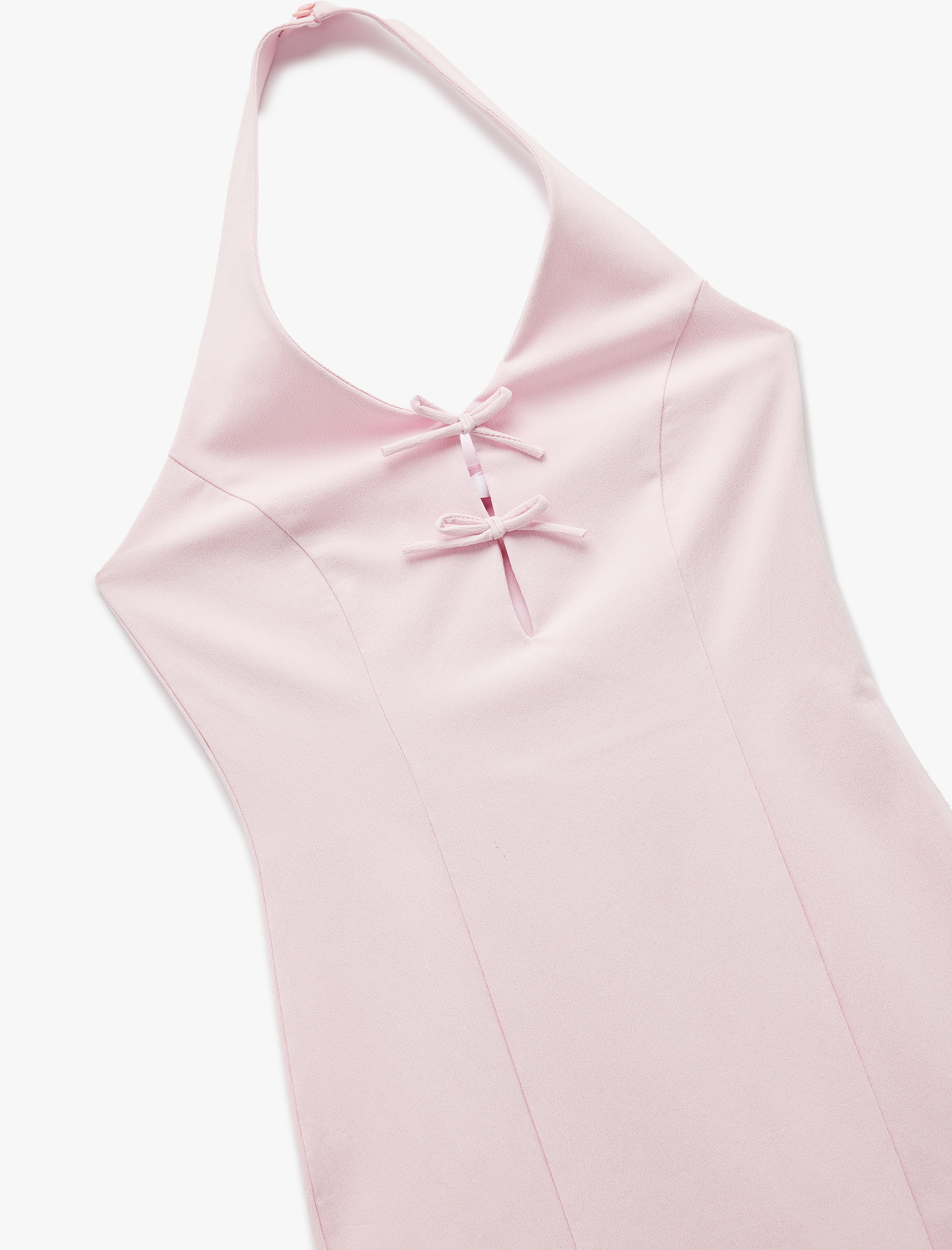   Fiyonk Detaylı Kolsuz V Yaka Mini Elbise