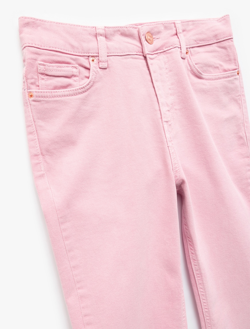   Pamuklu Düğmeli Cepli Dar Kalıp Yüksek Bel İspanyol Paça Jean Pantolon - Flare Jeans
