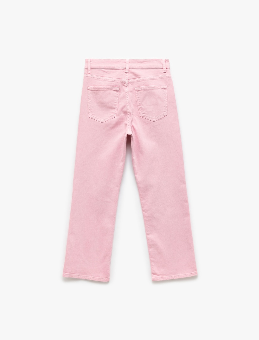   Pamuklu Düğmeli Cepli Dar Kalıp Yüksek Bel İspanyol Paça Jean Pantolon - Flare Jeans