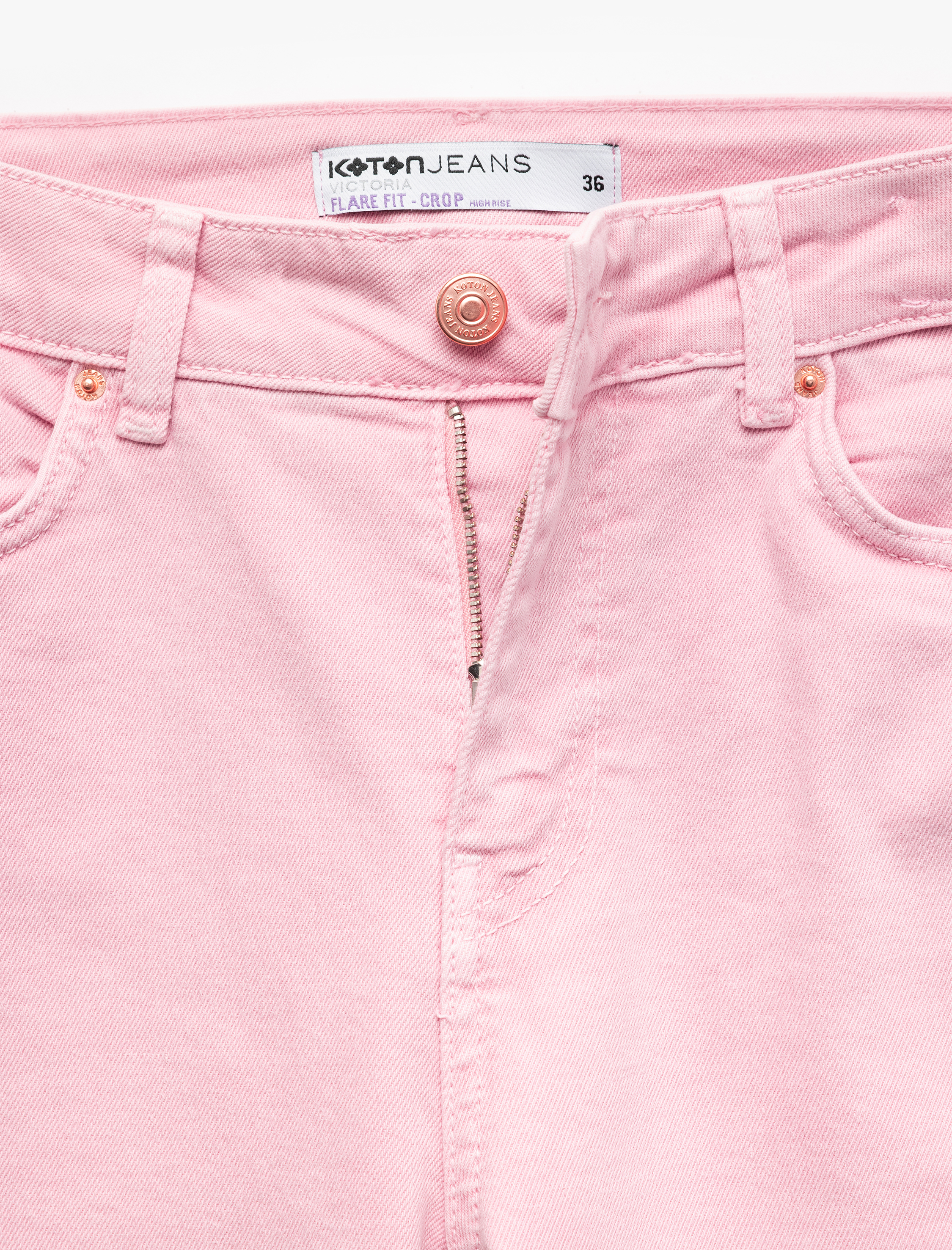   Pamuklu Düğmeli Cepli Dar Kalıp Yüksek Bel Bootcut Jean Pantolon - Kick Flare Jean