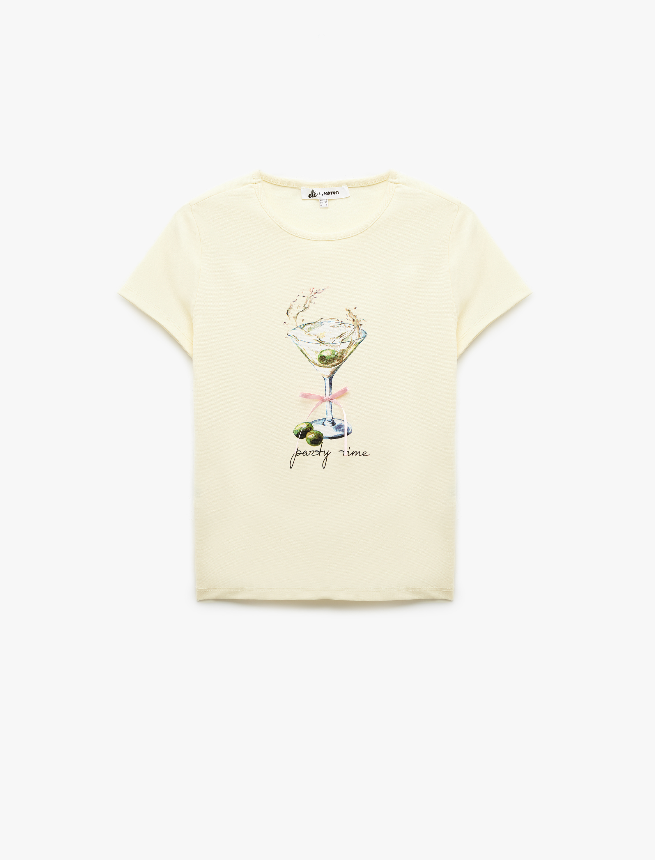   Kısa Kollu Bisiklet Yaka Baskılı Pamuklu Tişört