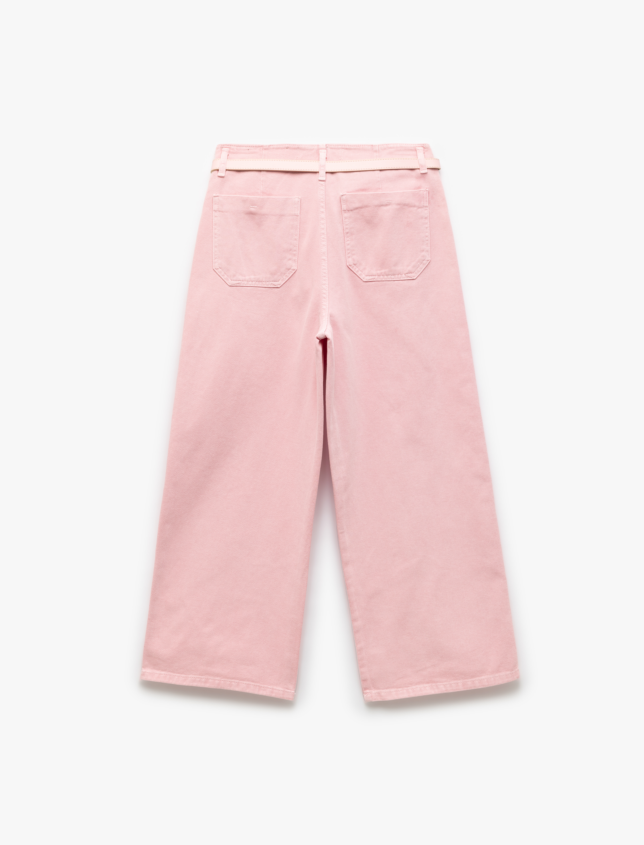   Düğmeli Kesik Geniş Paça Kemerli Pantolon - Wide Leg Jeans