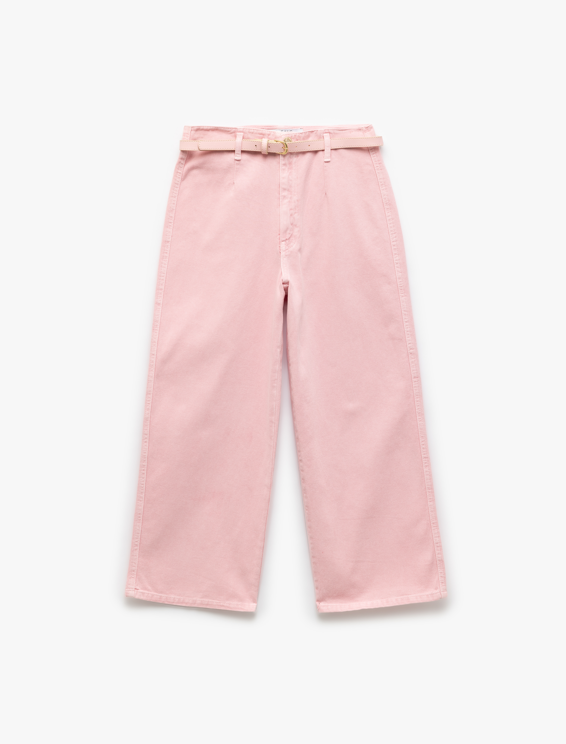   Düğmeli Kesik Geniş Paça Kemerli Pantolon - Wide Leg Jeans