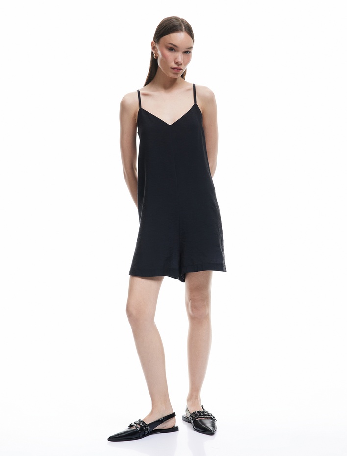  Bağlama Detaylı Modal Karışımlı İnce Askılı Tulum