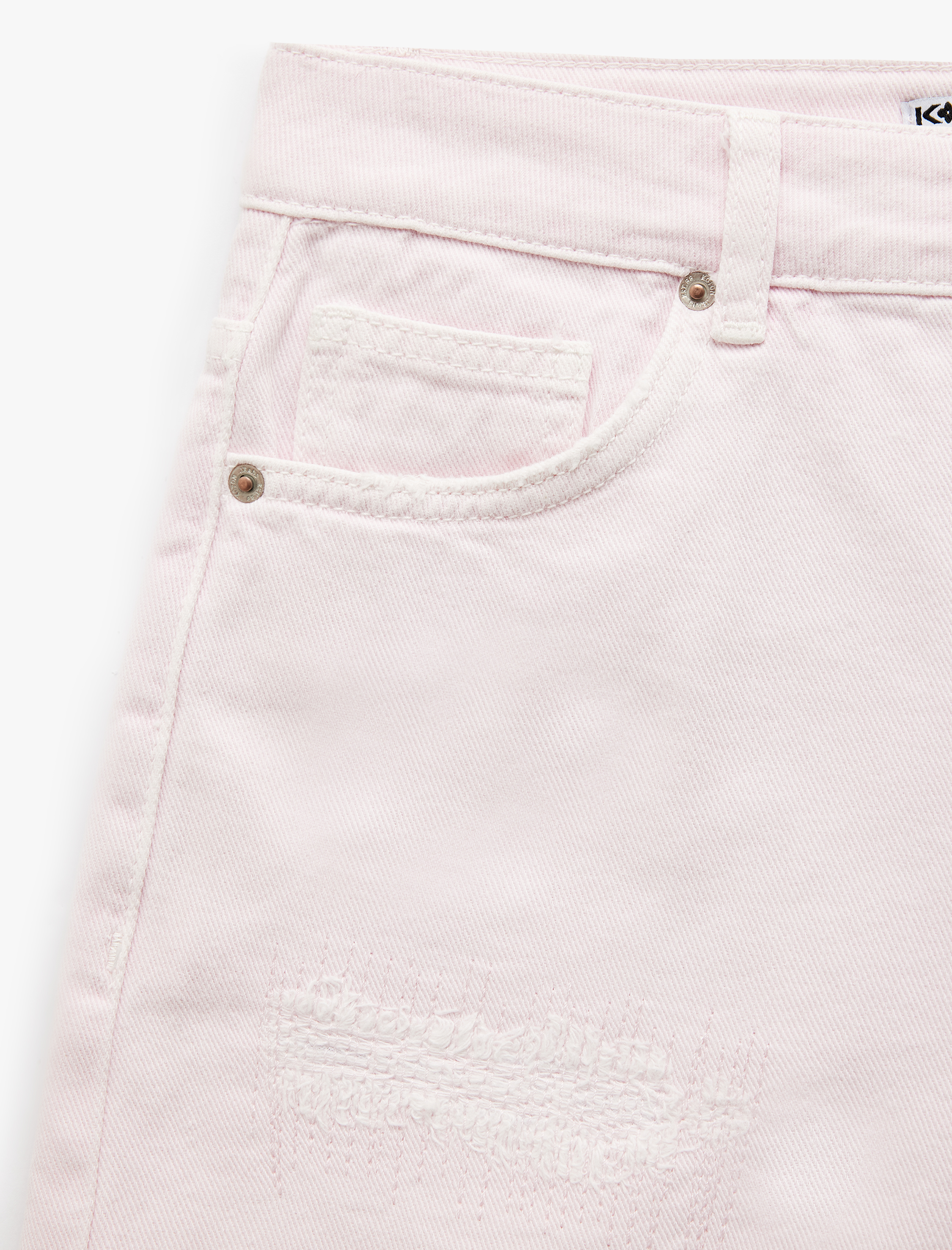   Normal Bel Pamuklu Cep Detaylı Saçaklı Paça Mini Jean Şort