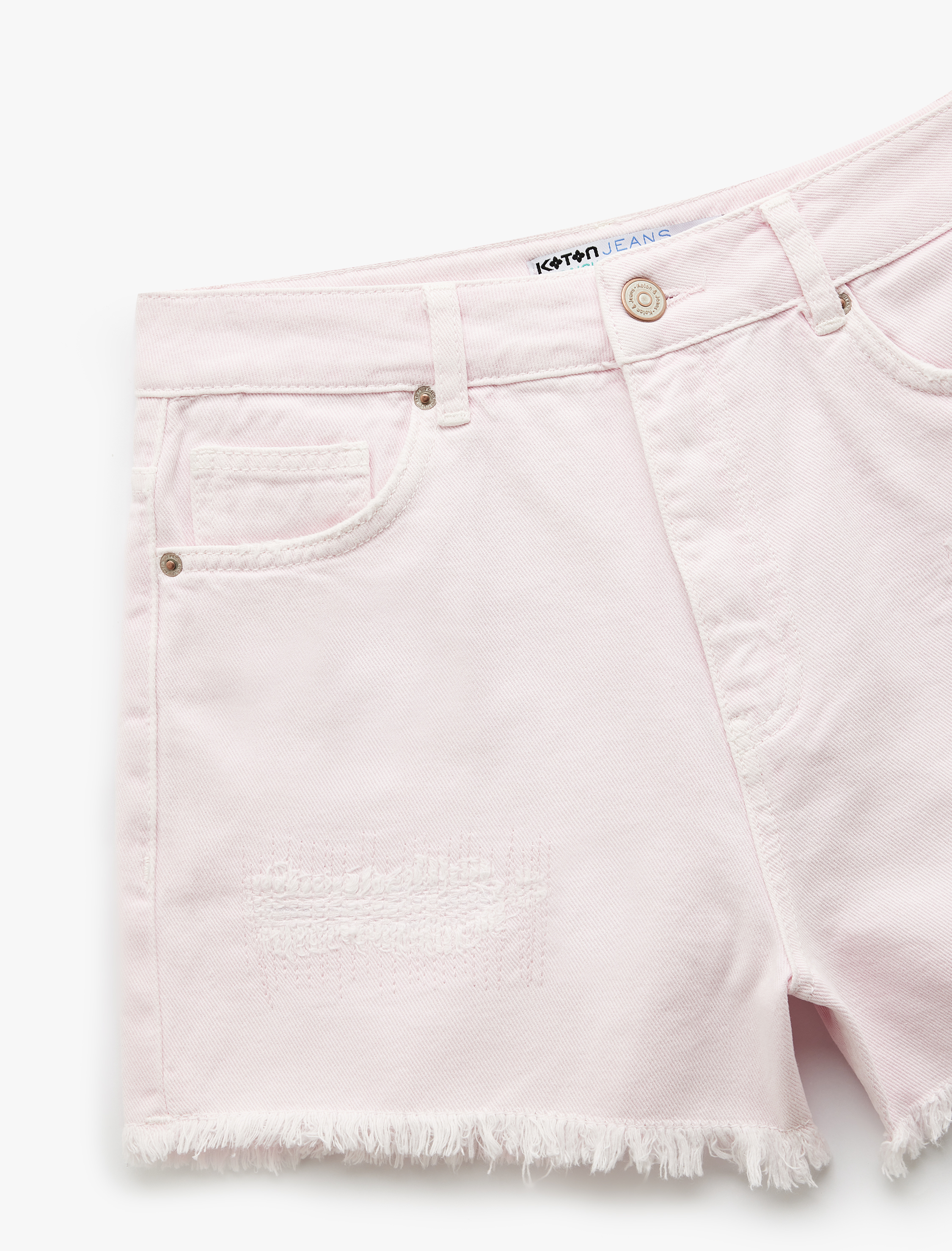   Normal Bel Pamuklu Cep Detaylı Saçaklı Paça Mini Jean Şort