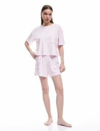 Pamuklu Bisiklet Yaka Kısa Kollu Çiçekli Şortlu Pijama Takımı