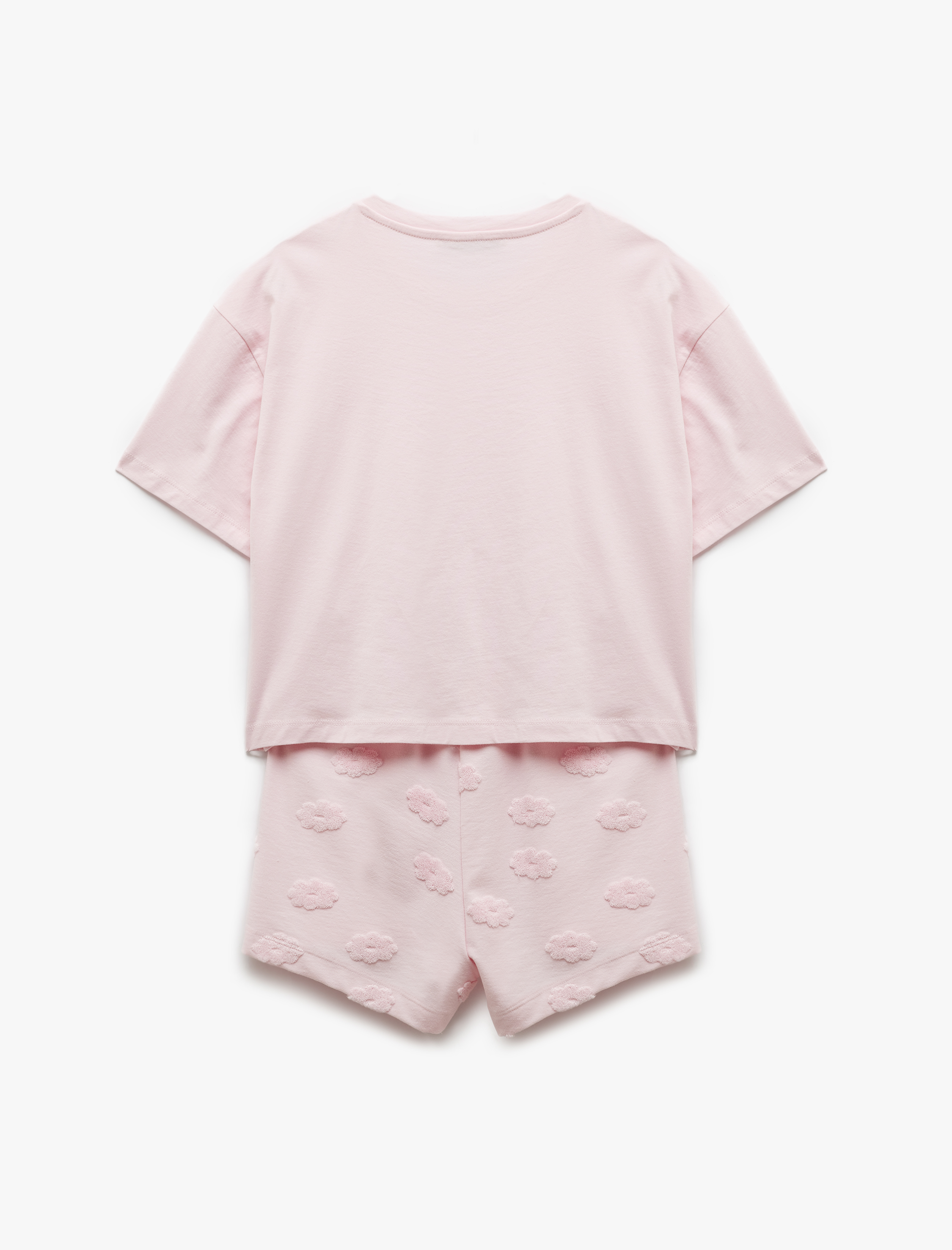   Pamuklu Bisiklet Yaka Kısa Kollu Çiçekli Şortlu Pijama Takımı