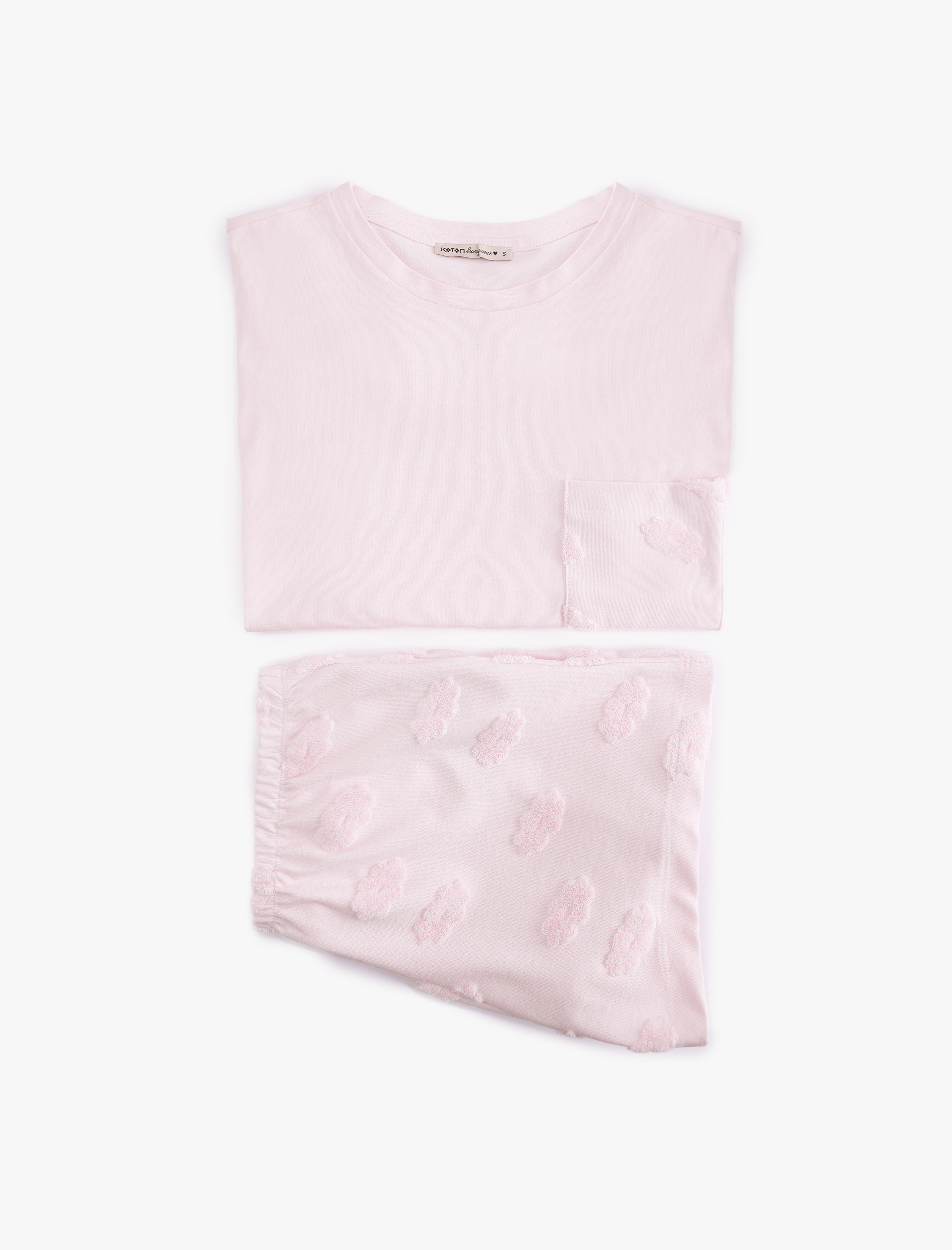   Pamuklu Bisiklet Yaka Kısa Kollu Çiçekli Şortlu Pijama Takımı