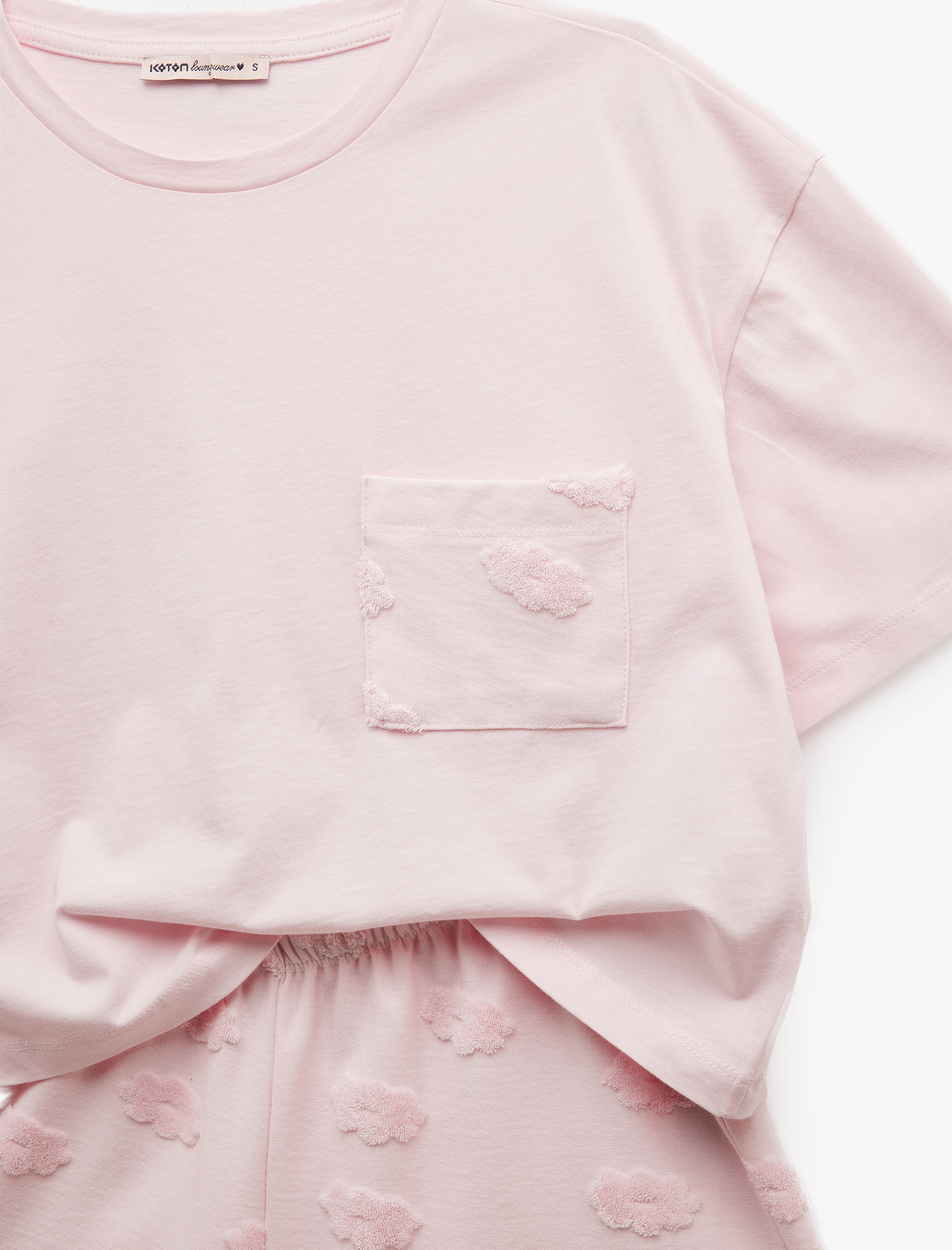   Pamuklu Bisiklet Yaka Kısa Kollu Çiçekli Şortlu Pijama Takımı