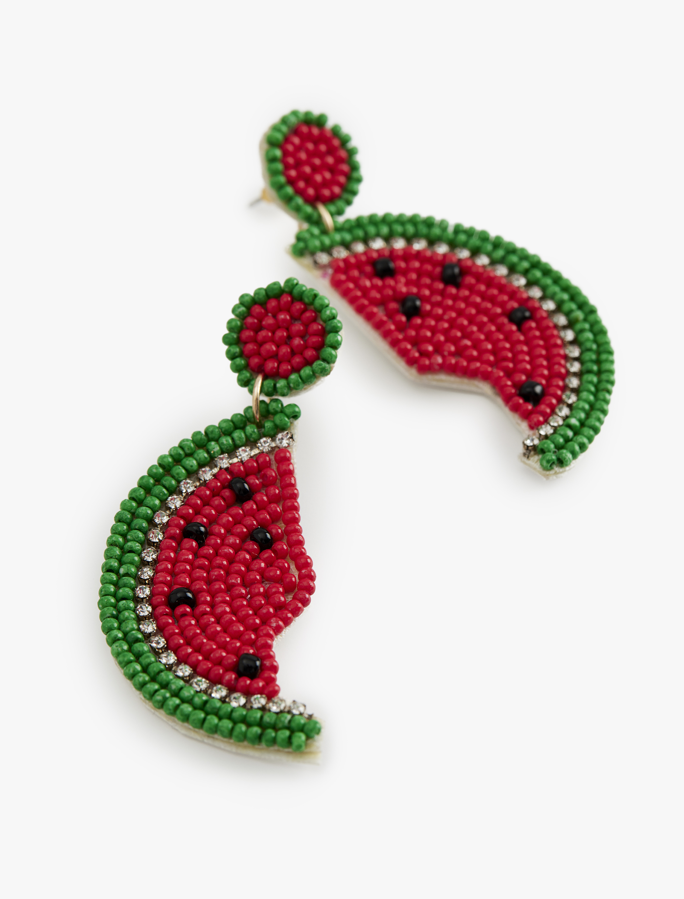  Kadın Büyük Boy Çok Renkli Boncuklu Karpuz Küpe - Koton X Sibil Çetinkaya