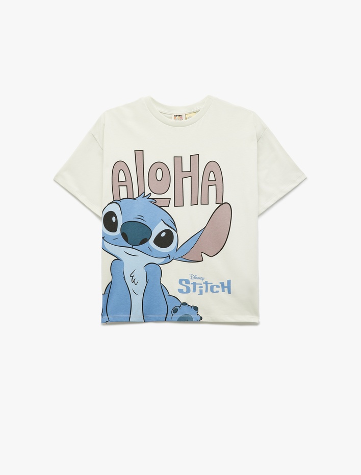 Erkek Çocuk Lisanslı Stitch Baskılı Kısa Kollu Bisiklet Yaka Pamuklu Tişört