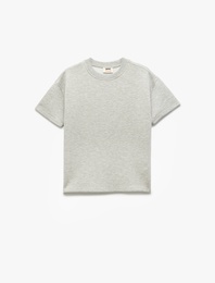 Viskon Karışımlı Bisiklet Yaka Basic Kısa Kollu Oversize Sweatshirt