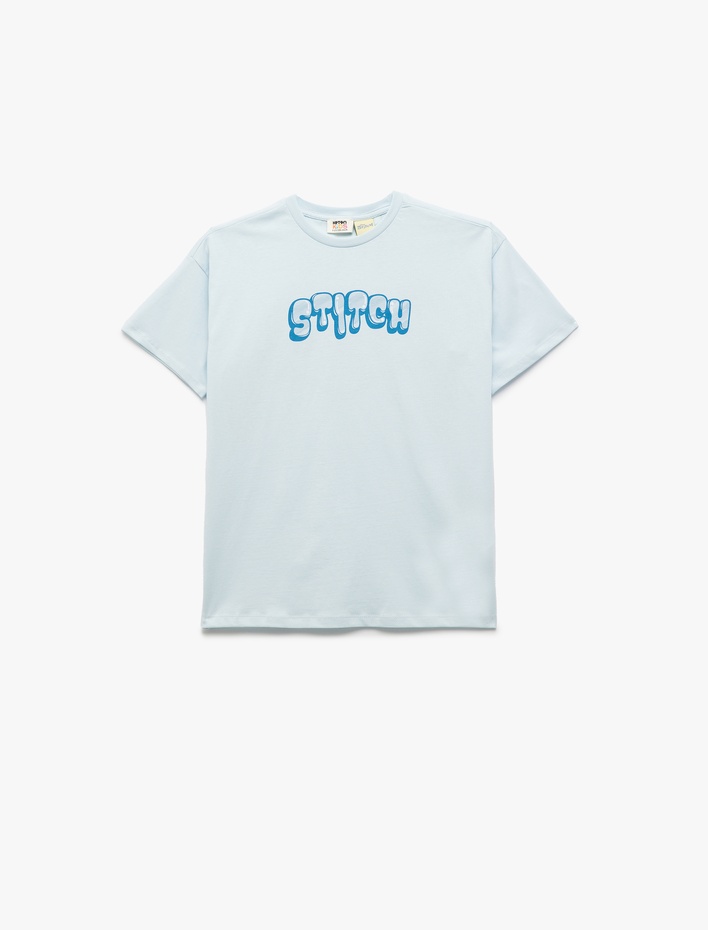 Erkek Çocuk Lisanslı Stitch Baskılı Kısa Kollu Bisiklet Yaka Tişört